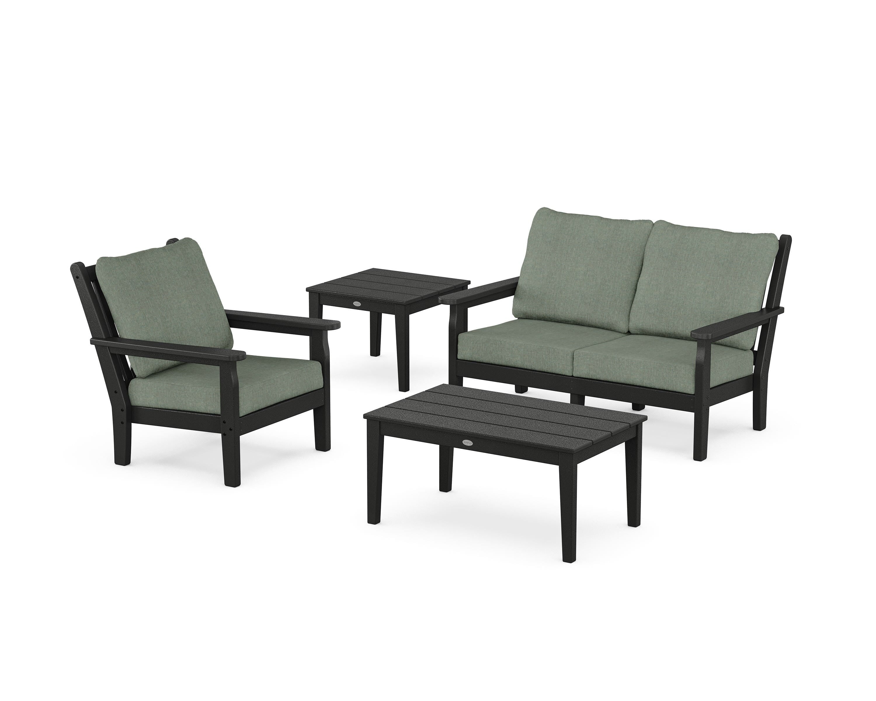 POLYWOOD Chippendale 4-Piece Deep Seating Set in Black / Cast Sage
