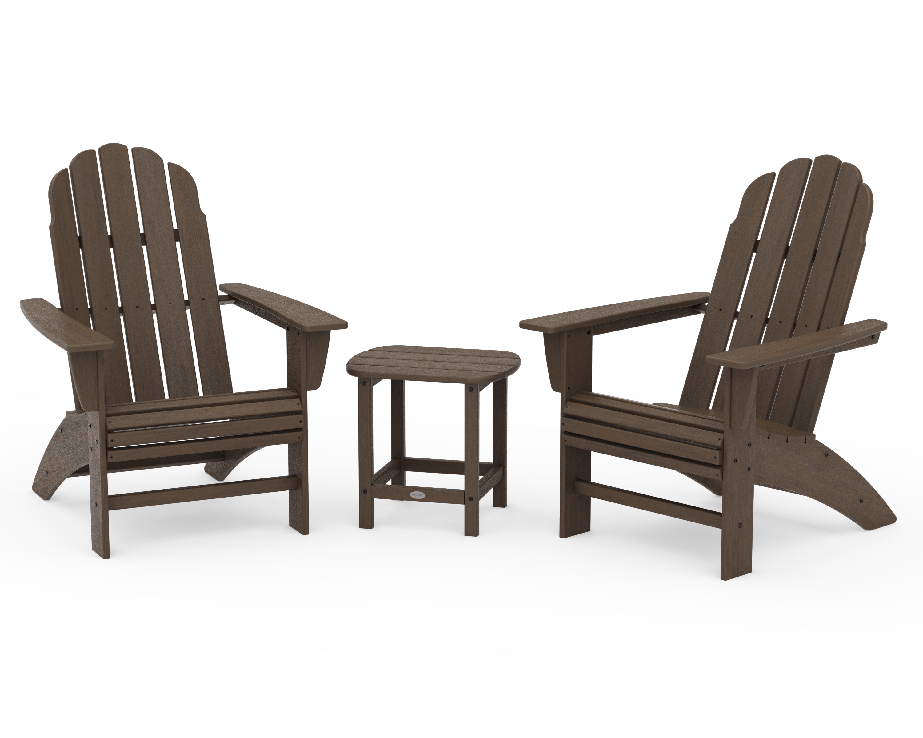 POLYWOOD Vineyard 3-Piece Curveback Adirondack Set with South Beach 18" Side Table in Kona