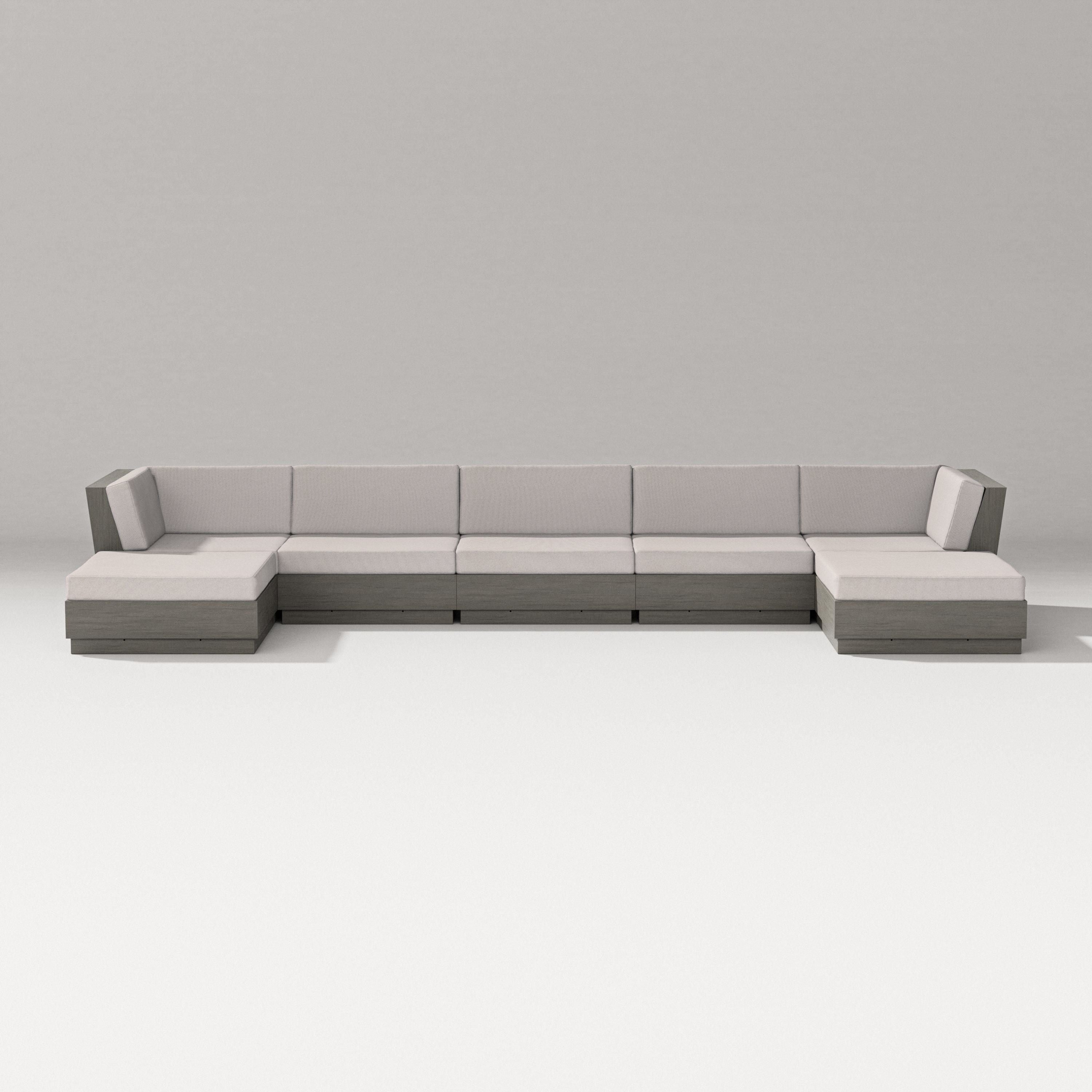 PW Designer Series Elevate 7-Piece Double Chaise Sectional in Driftwood / Dune Burlap