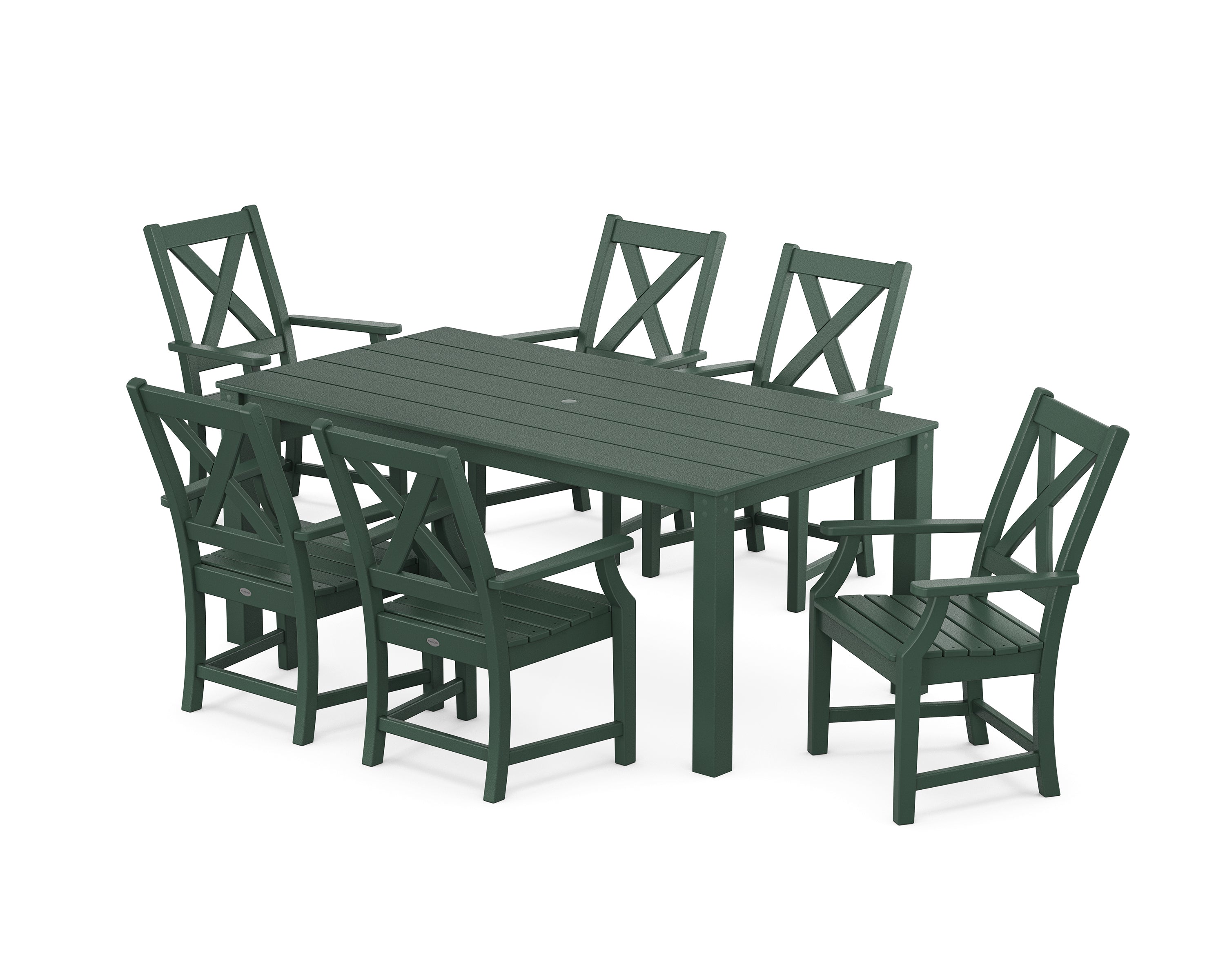 POLYWOOD Braxton Arm Chair 7-Piece Parsons Dining Set in Green