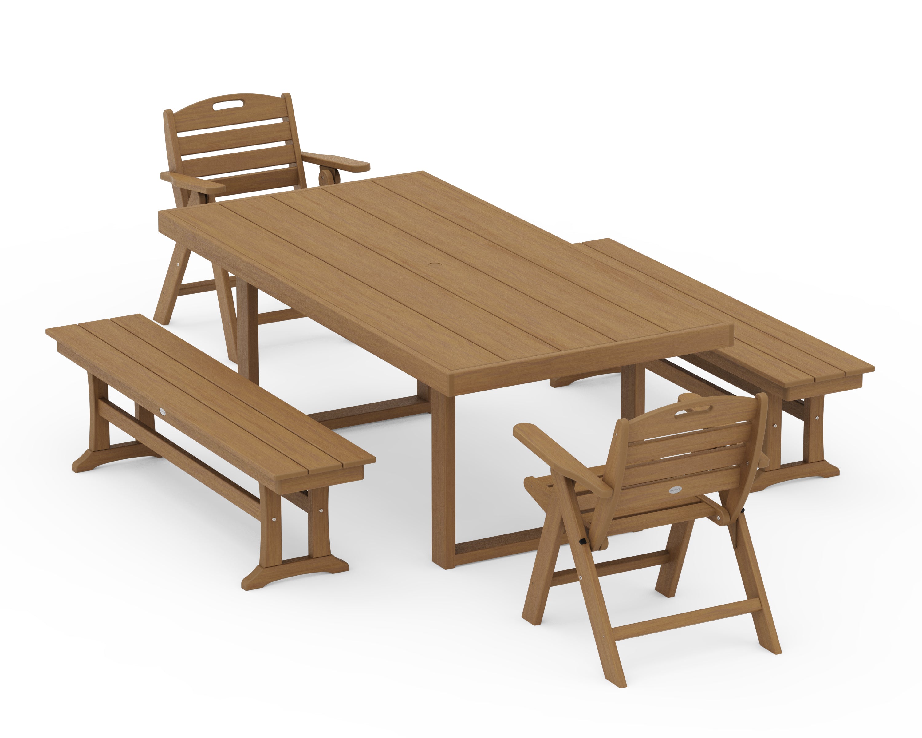 POLYWOOD Nautical Folding Highback 5-Piece Dining Set with Trestle Legs in Natural