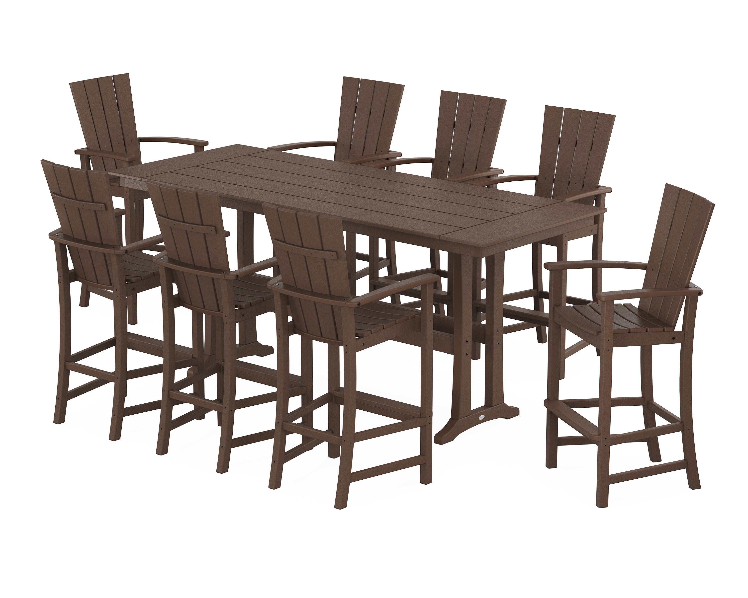 POLYWOOD Quattro Adirondack 9-Piece Farmhouse Bar Set with Trestle Legs in Mahogany
