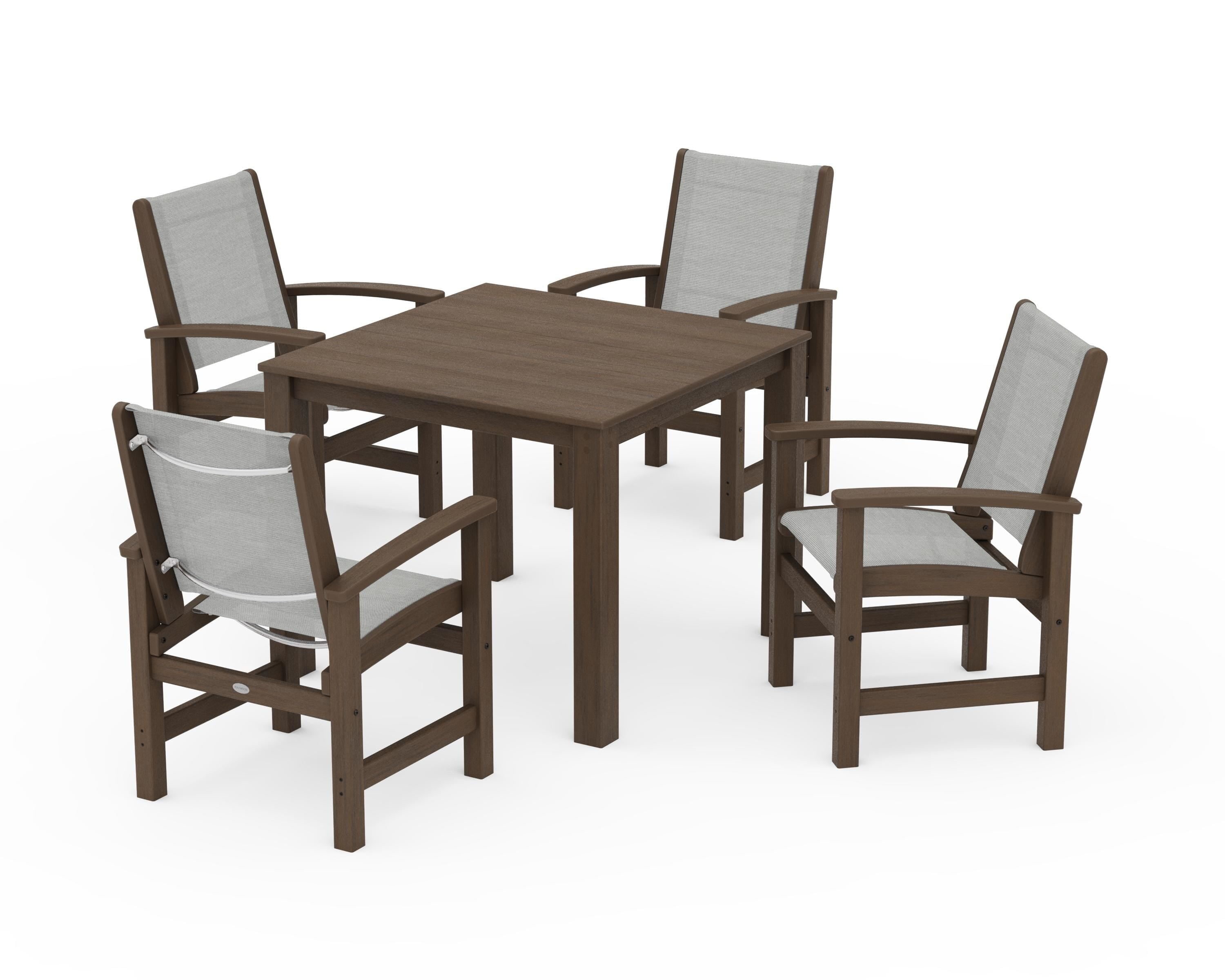 POLYWOOD Coastal 5-Piece Parsons Dining Set in Kona / Metallic Sling