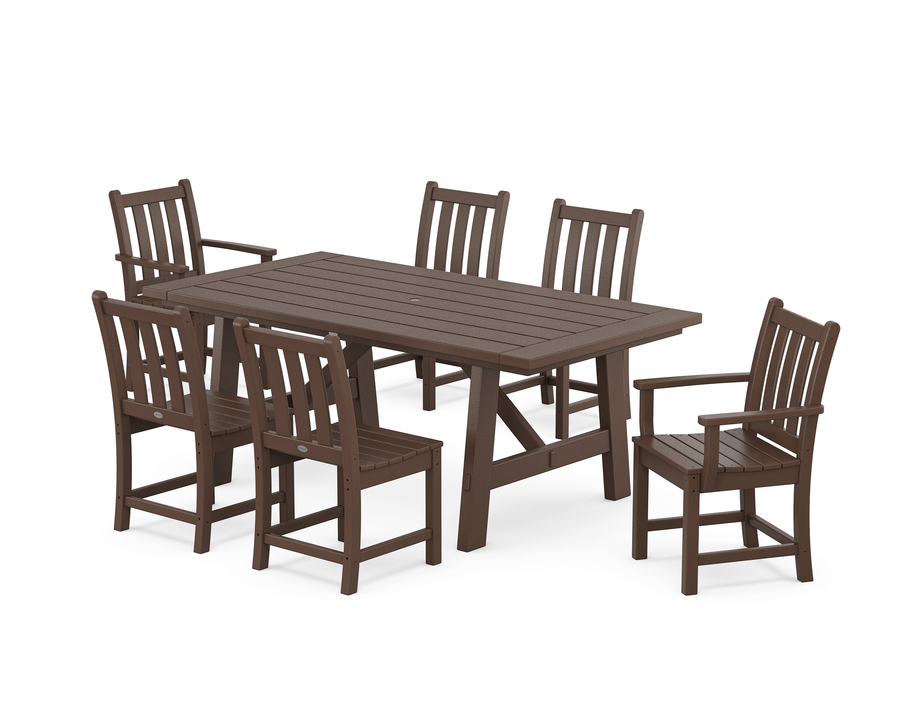 POLYWOOD Traditional Garden 7-Piece Rustic Farmhouse Dining Set in Mahogany