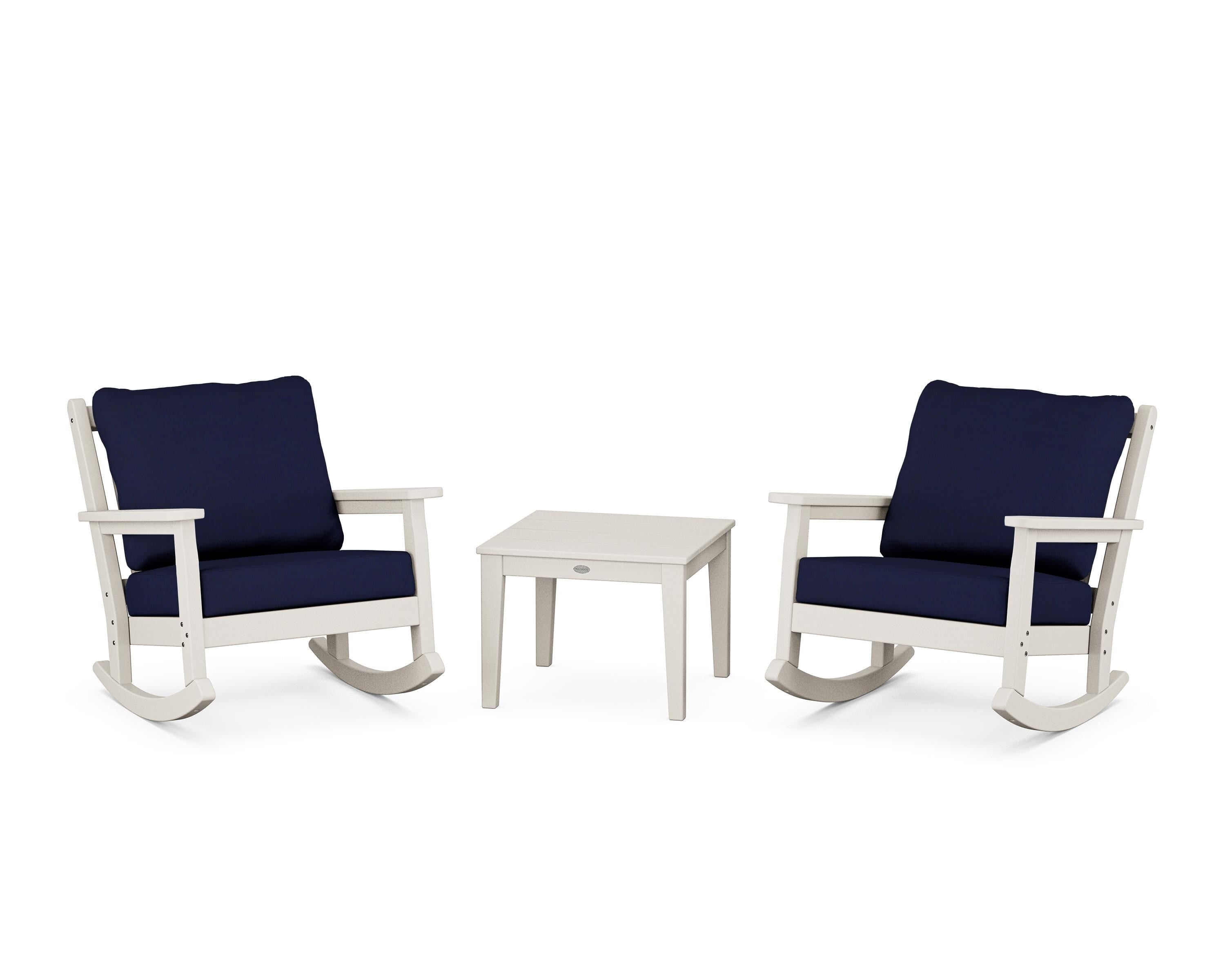POLYWOOD Chippendale 3-Piece Deep Seating Rocker Set in Sand / Navy
