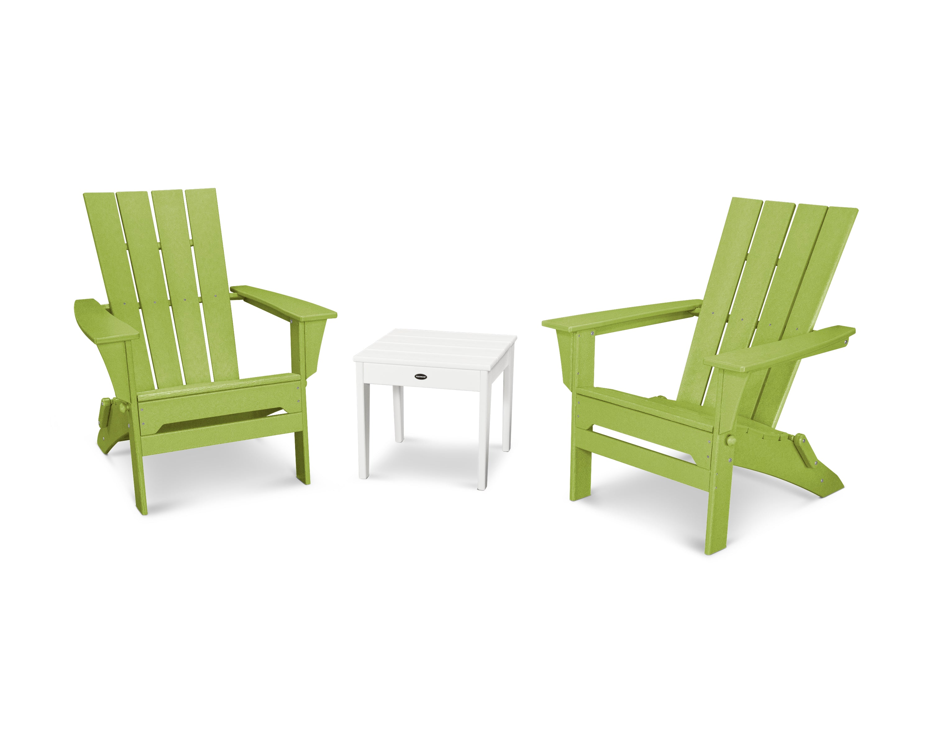 POLYWOOD Quattro Folding Chair 3-Piece Adirondack Set in Lime / White