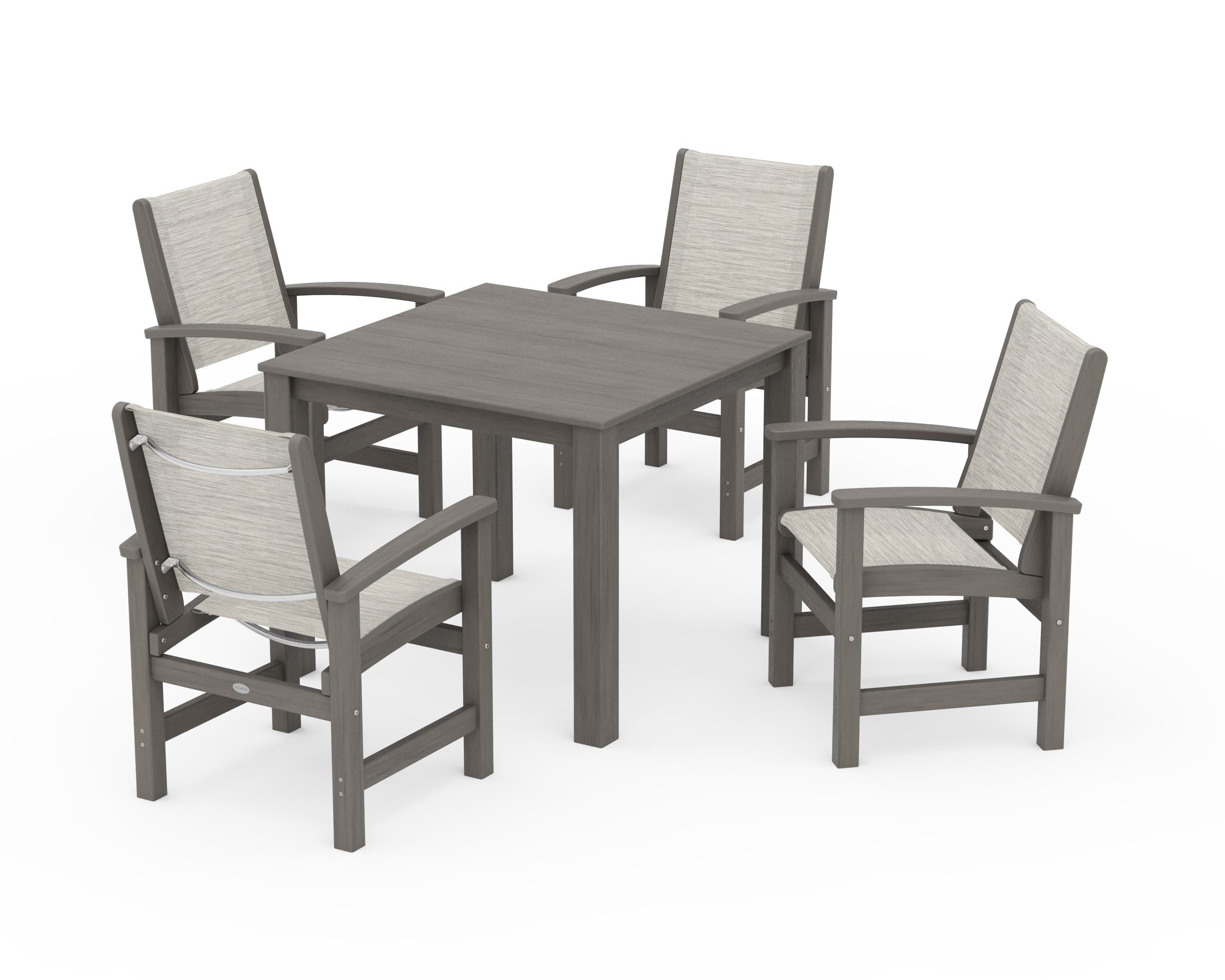 POLYWOOD Coastal 5-Piece Parsons Dining Set in Driftwood / Birch Sling
