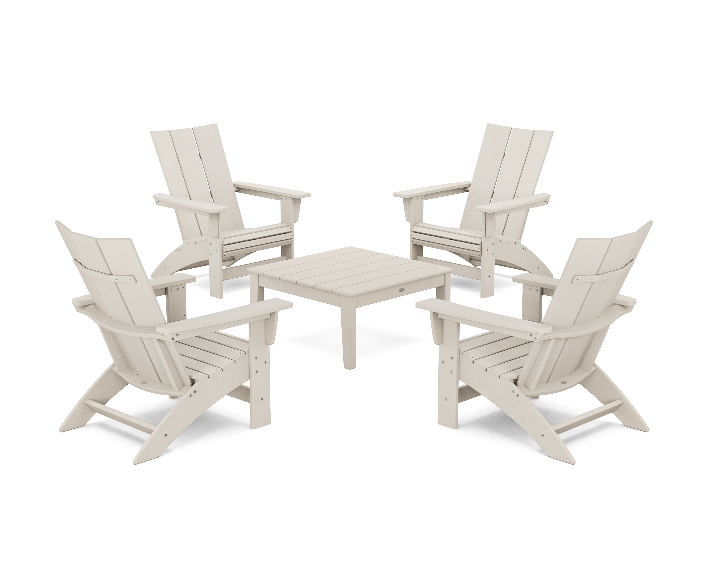 POLYWOOD 5-Piece Modern Grand Adirondack Chair Conversation Group in Sand