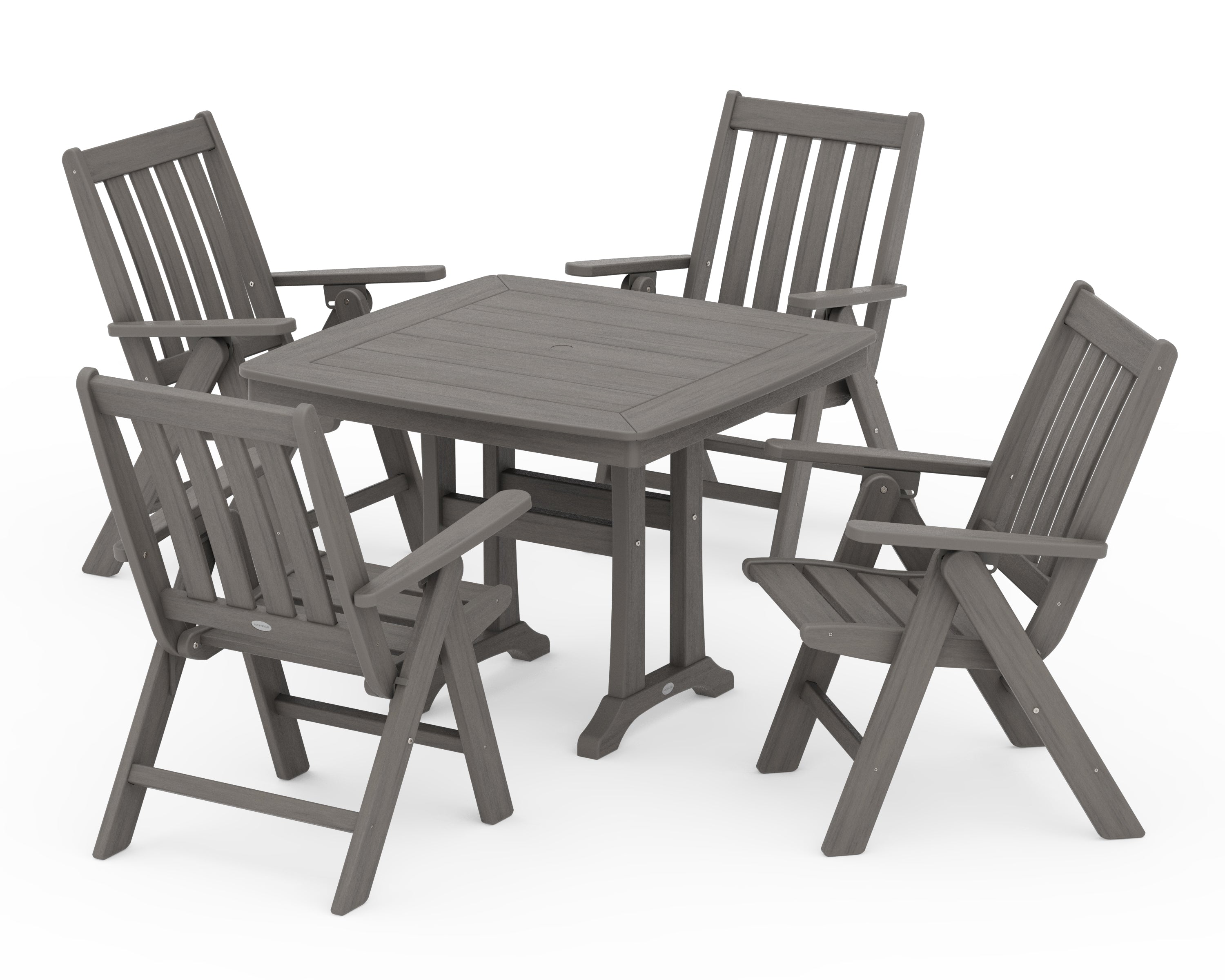 POLYWOOD Vineyard Folding 5-Piece Dining Set with Trestle Legs in Driftwood
