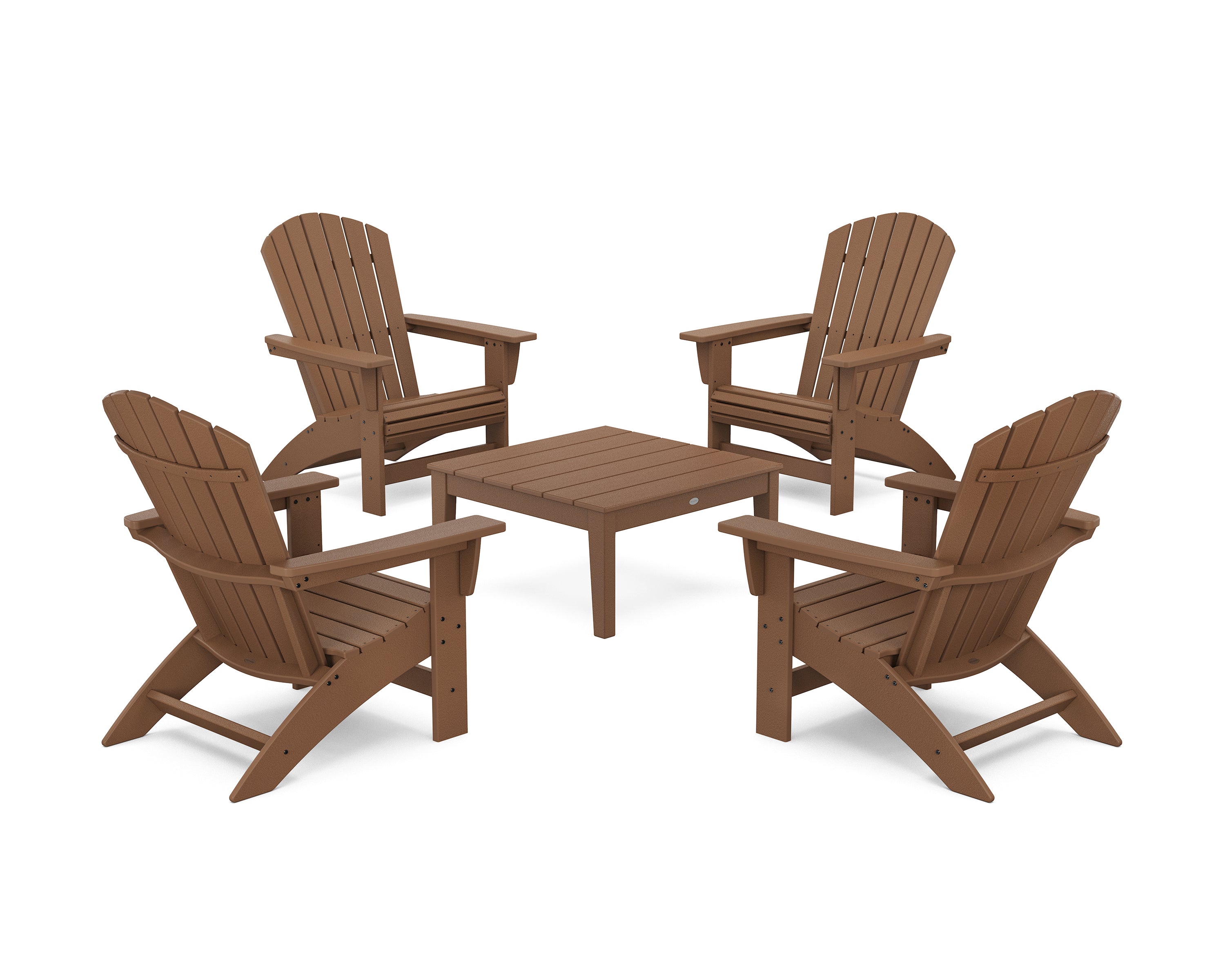 POLYWOOD 5-Piece Nautical Grand Adirondack Chair Conversation Group in Teak