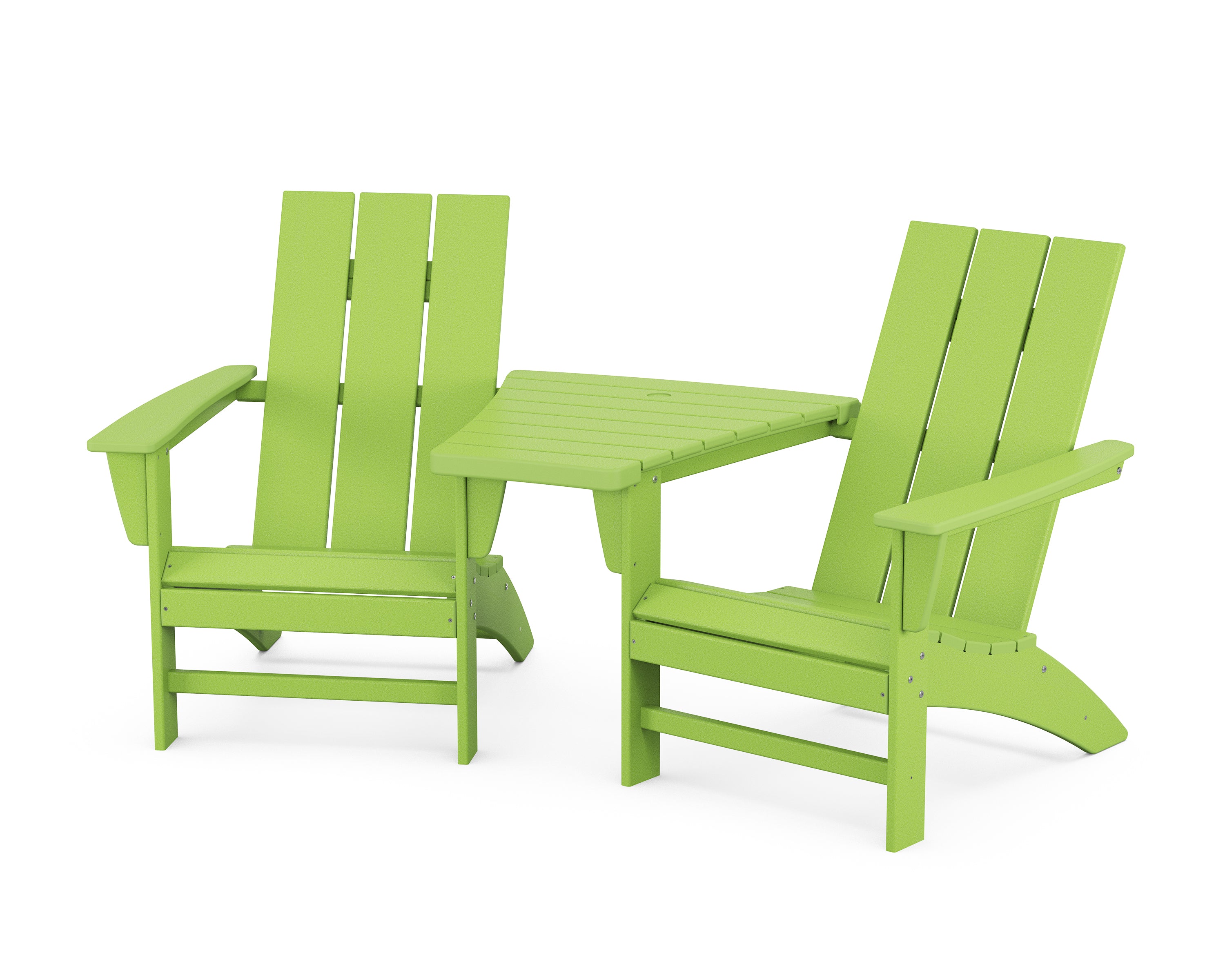 POLYWOOD Modern 3-Piece Adirondack Set with Angled Connecting Table in Lime