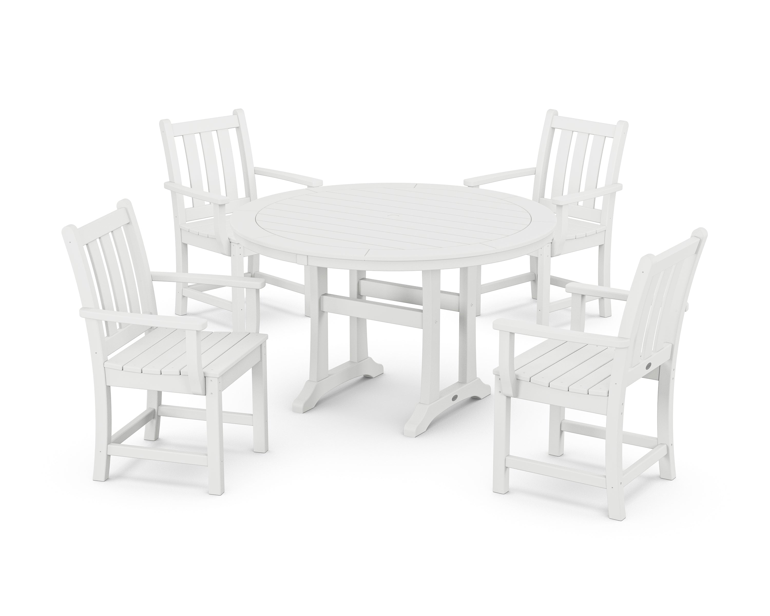 POLYWOOD® Traditional Garden 5-Piece Round Dining Set with Trestle Legs in White