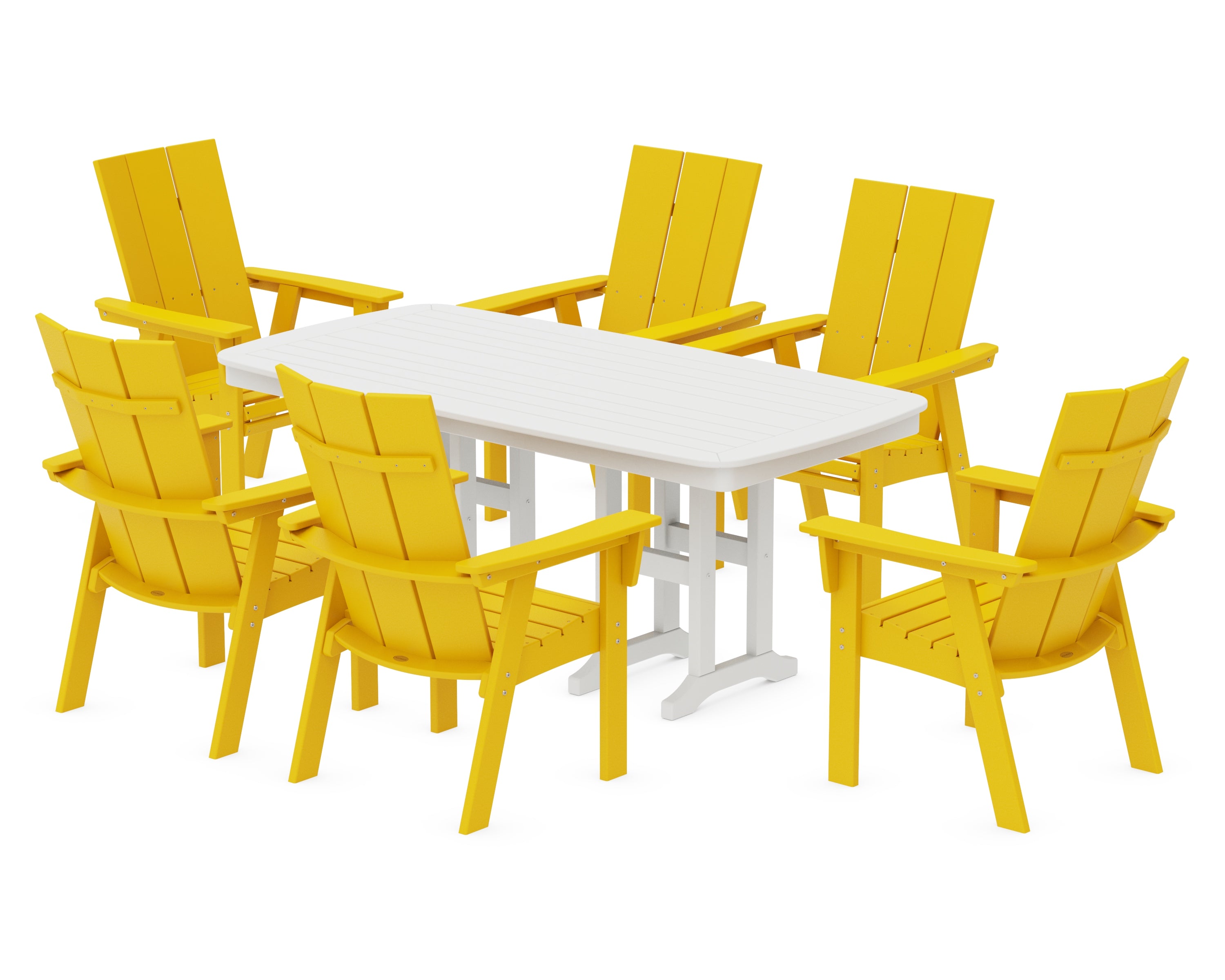 POLYWOOD Modern Curveback Adirondack 7-Piece Dining Set in Lemon / White