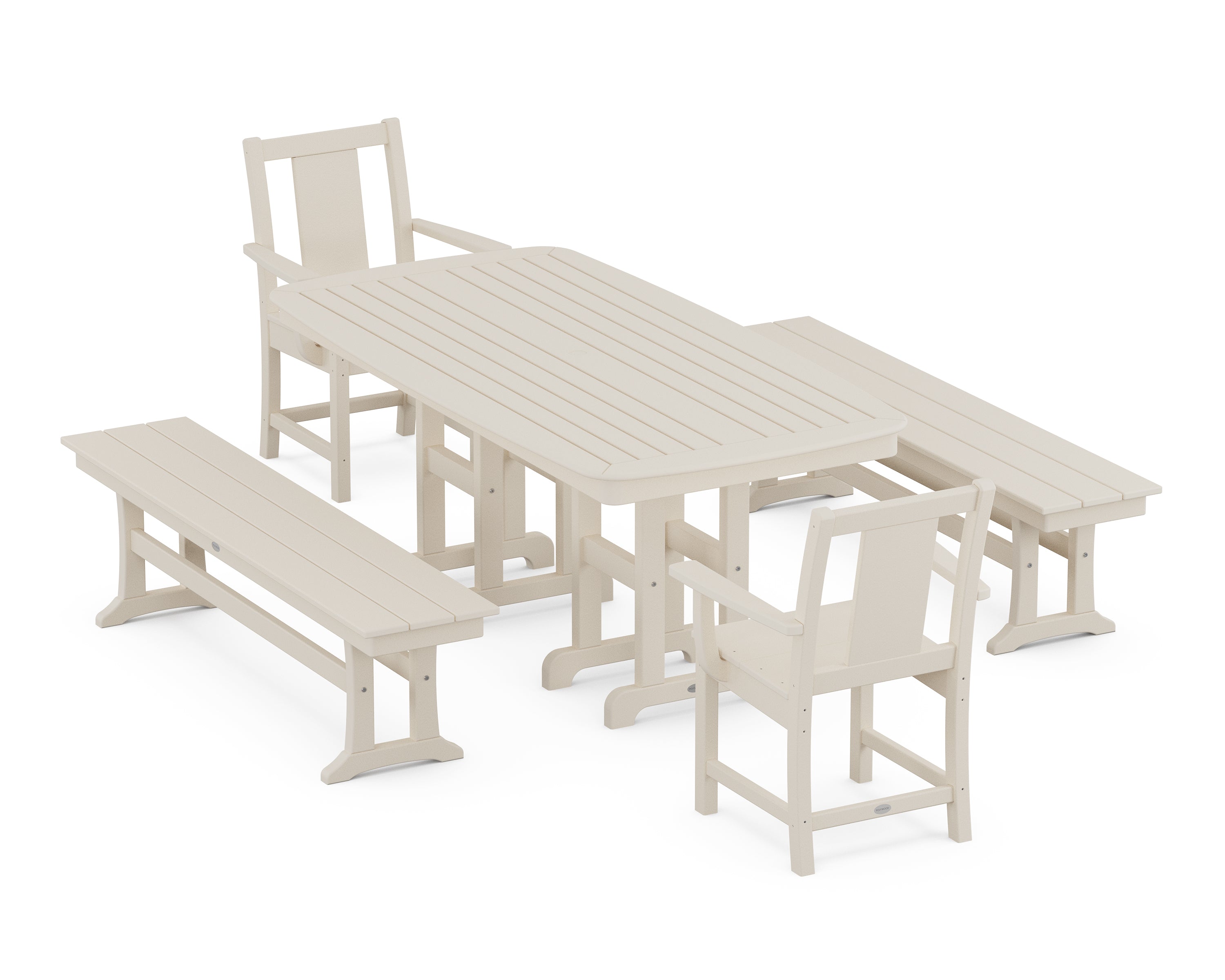 POLYWOOD Prairie 5-Piece Dining Set with Benches in Sand