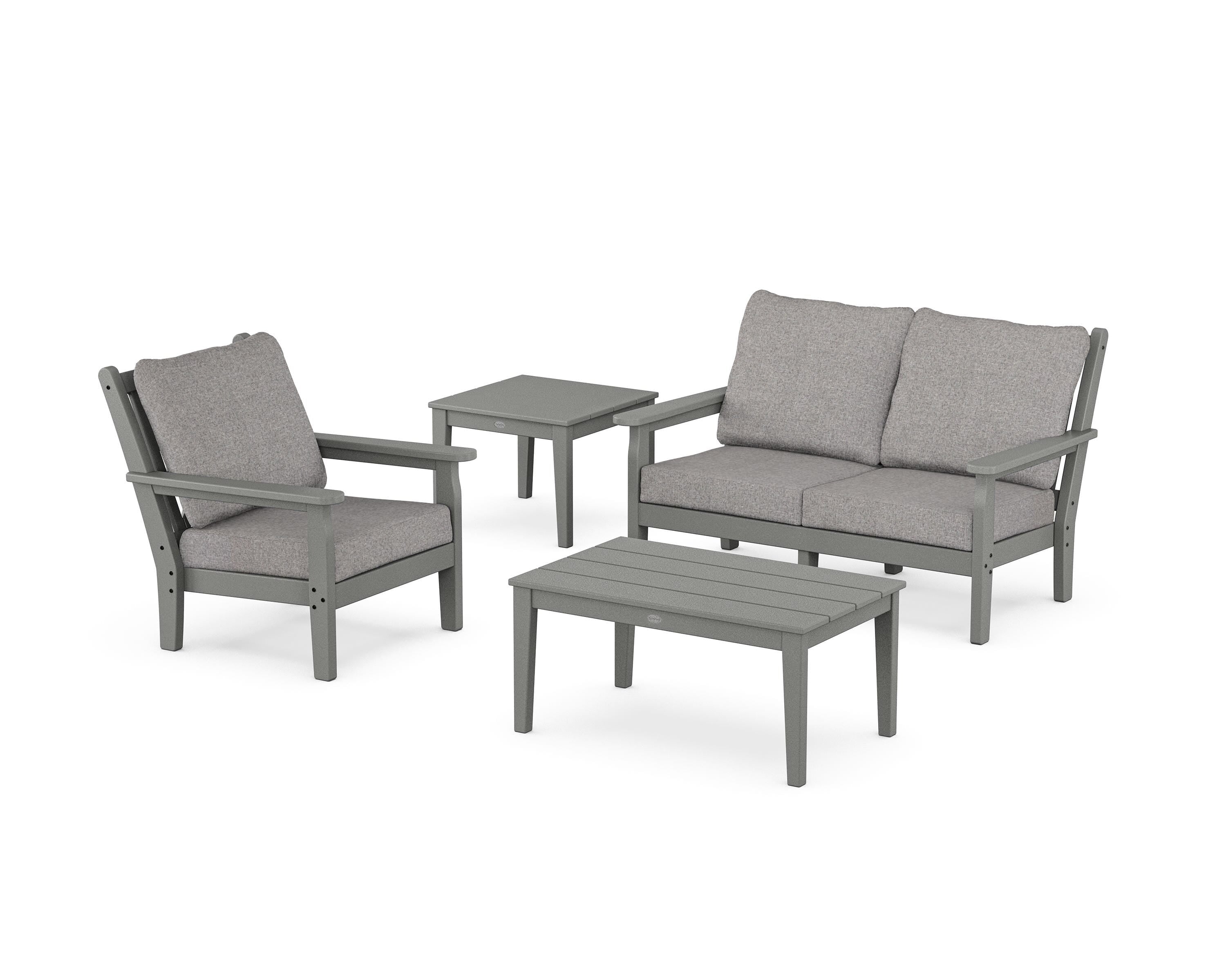 POLYWOOD Chippendale 4-Piece Deep Seating Set in Slate Grey / Grey Mist
