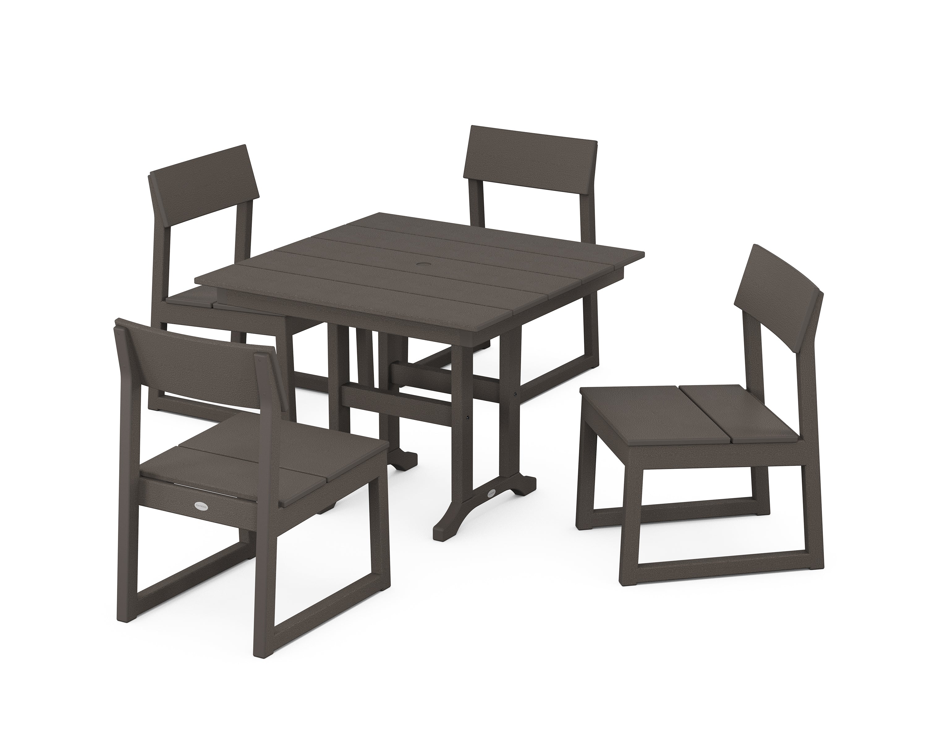 POLYWOOD EDGE Side Chair 5-Piece Farmhouse Dining Set in Vintage Coffee