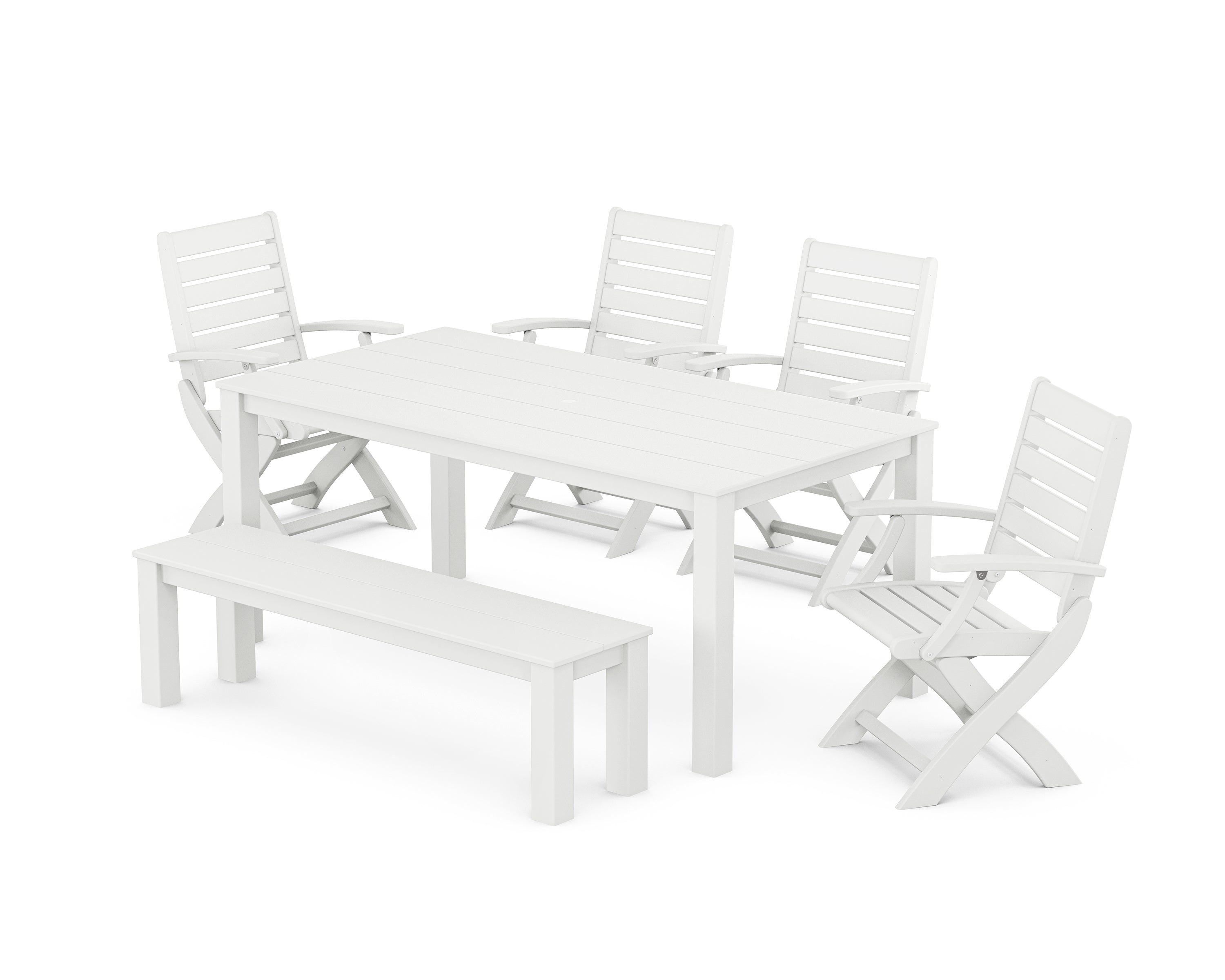POLYWOOD Signature Folding Chair 6-Piece Parsons Dining Set with Bench in White