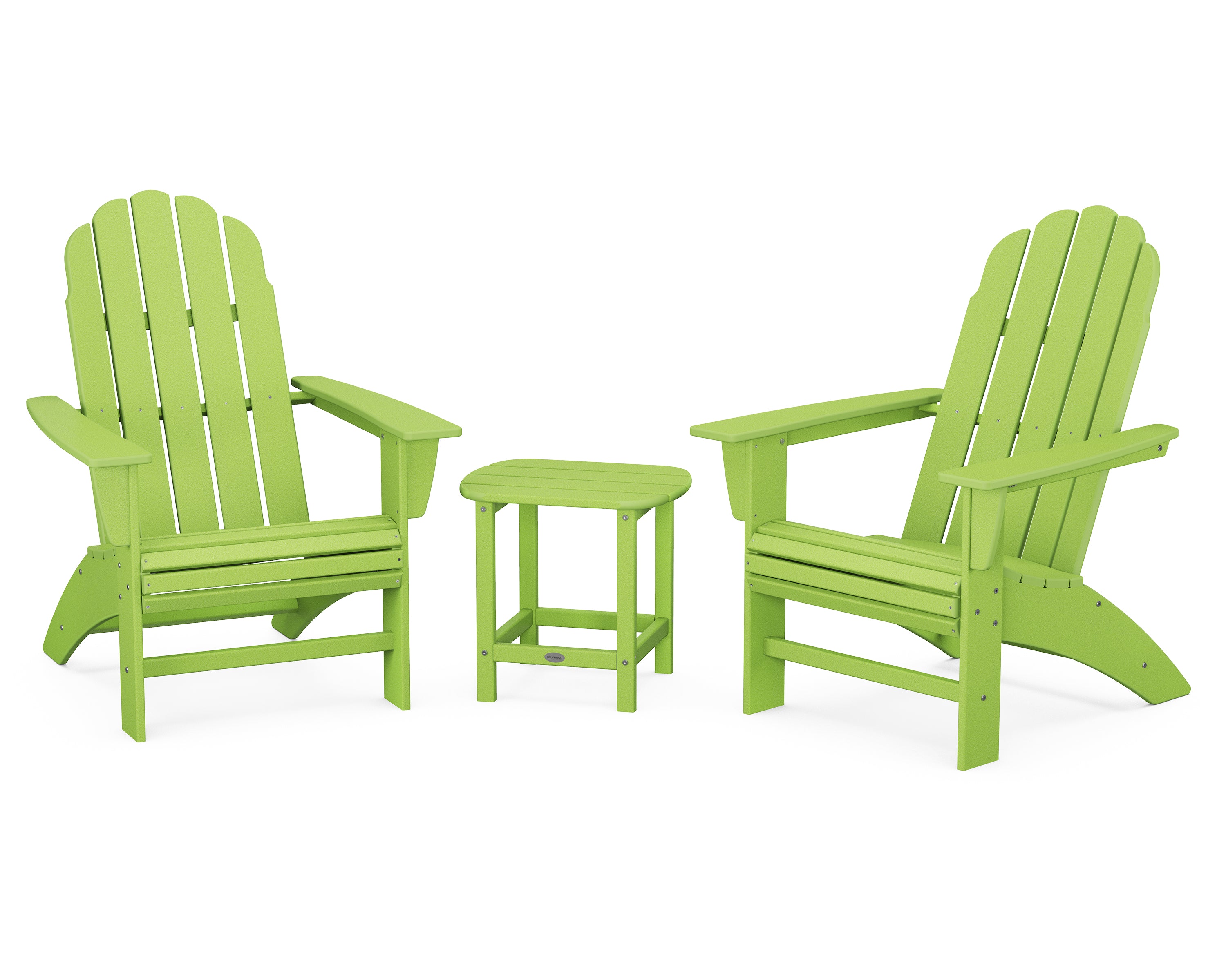 POLYWOOD Vineyard 3-Piece Curveback Adirondack Set with South Beach 18" Side Table in Lime