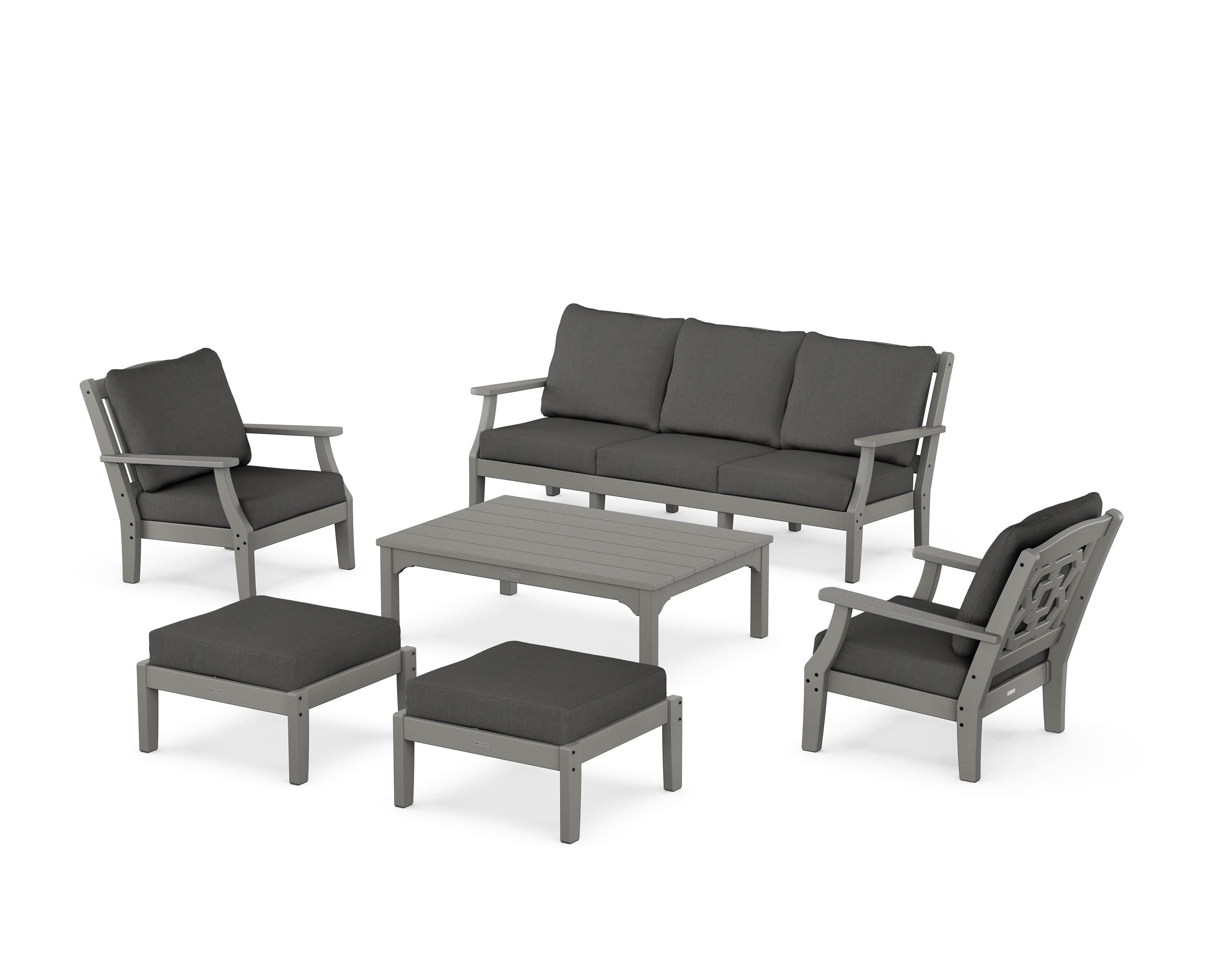 Martha Stewart by POLYWOOD Chinoiserie 6-Piece Lounge Sofa Set in Slate Grey / Spectrum Carbon