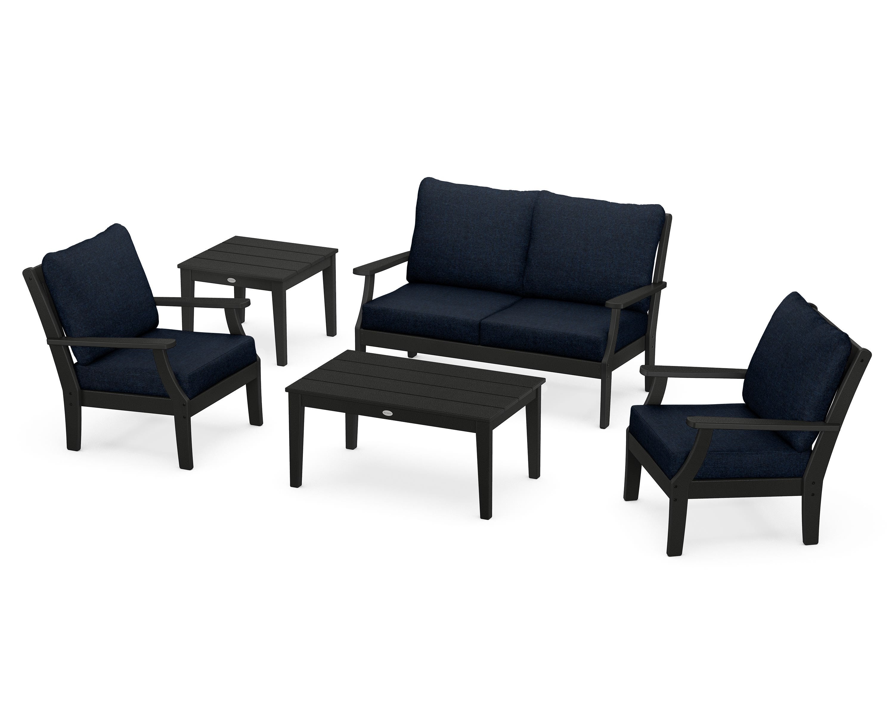 POLYWOOD Braxton 5-Piece Deep Seating Set in Black / Marine Indigo