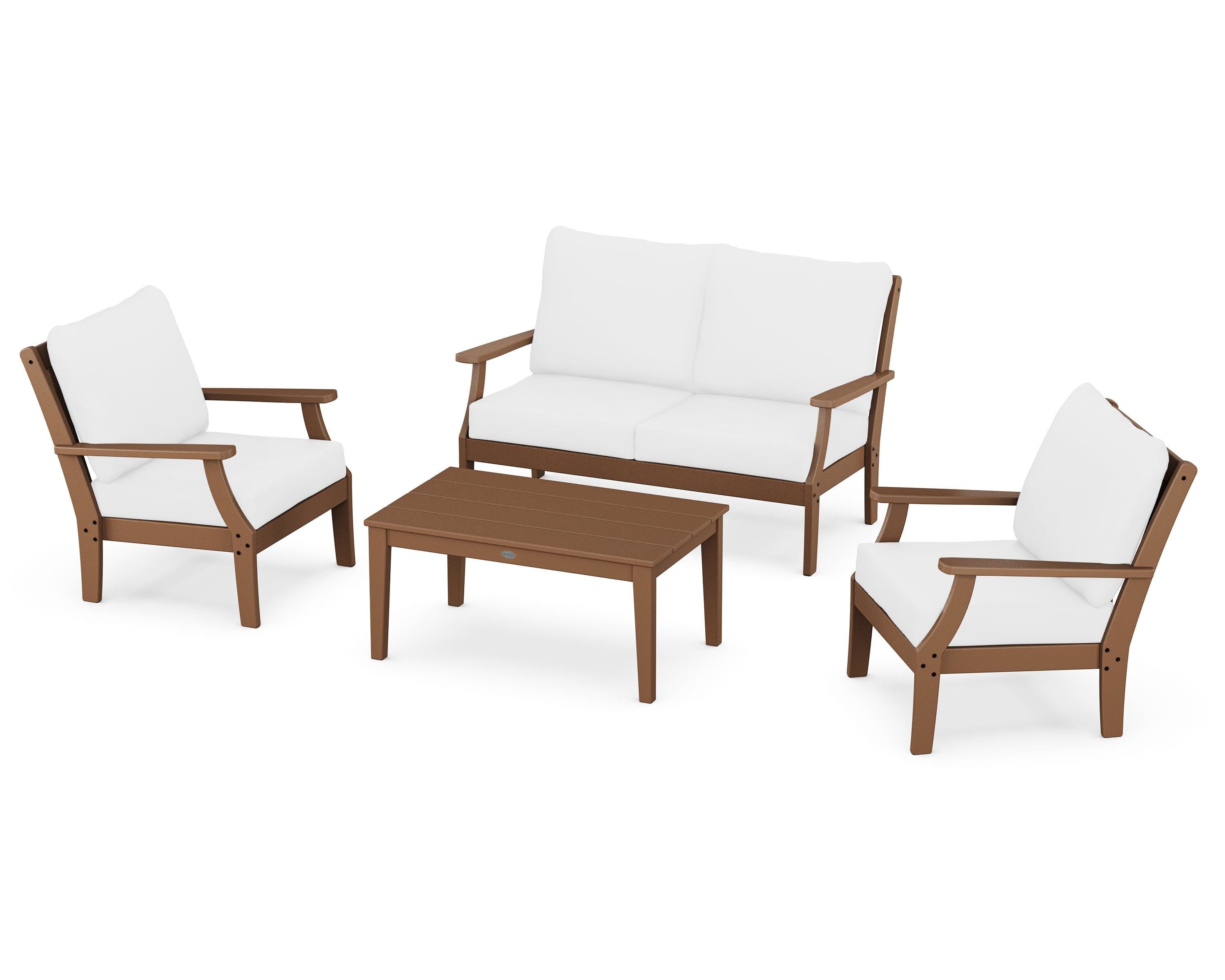POLYWOOD Braxton 4-Piece Deep Seating Chair Set in Teak / Natural