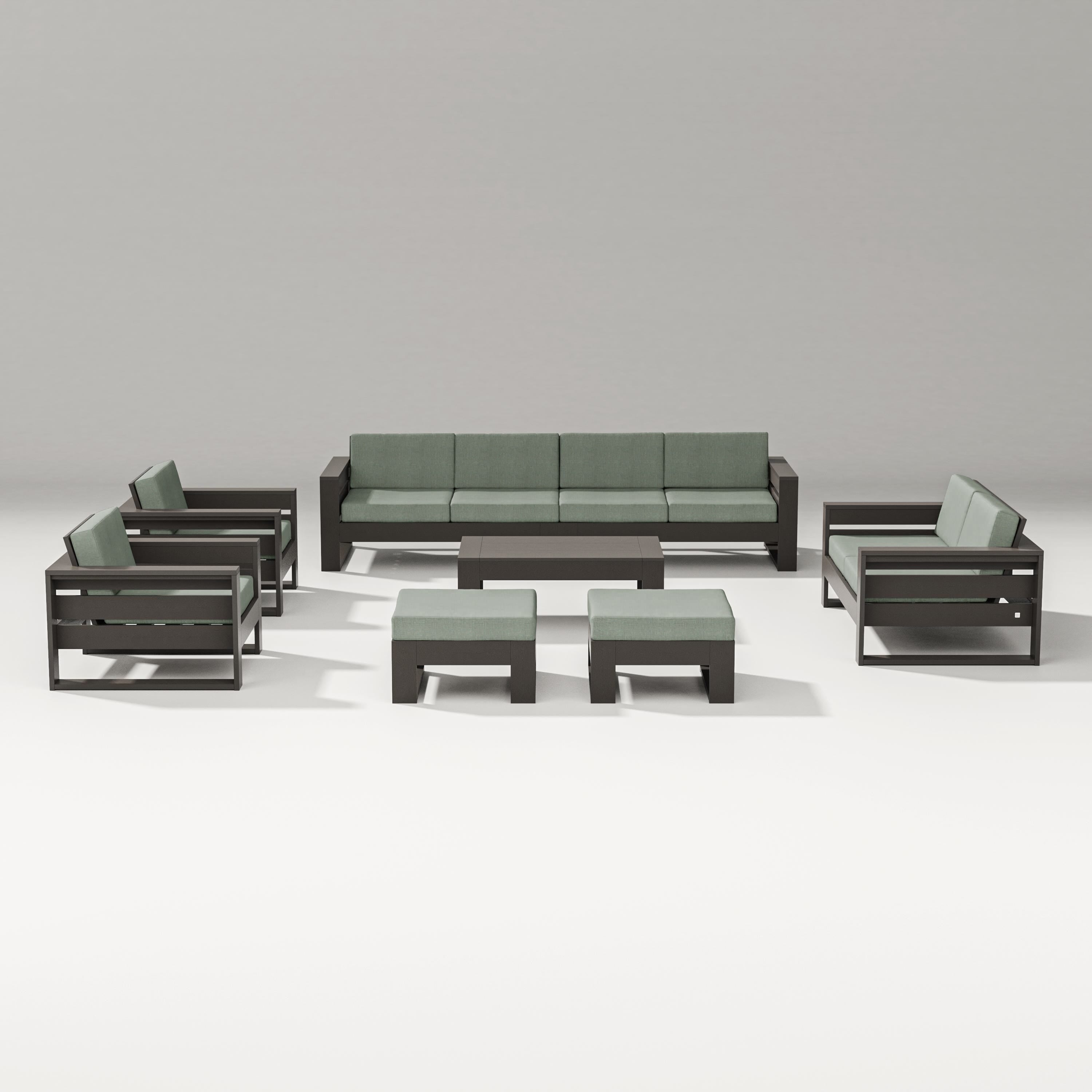 PW Designer Series Latitude 8-Piece Lounge Sofa Set in Vintage Coffee / Cast Sage