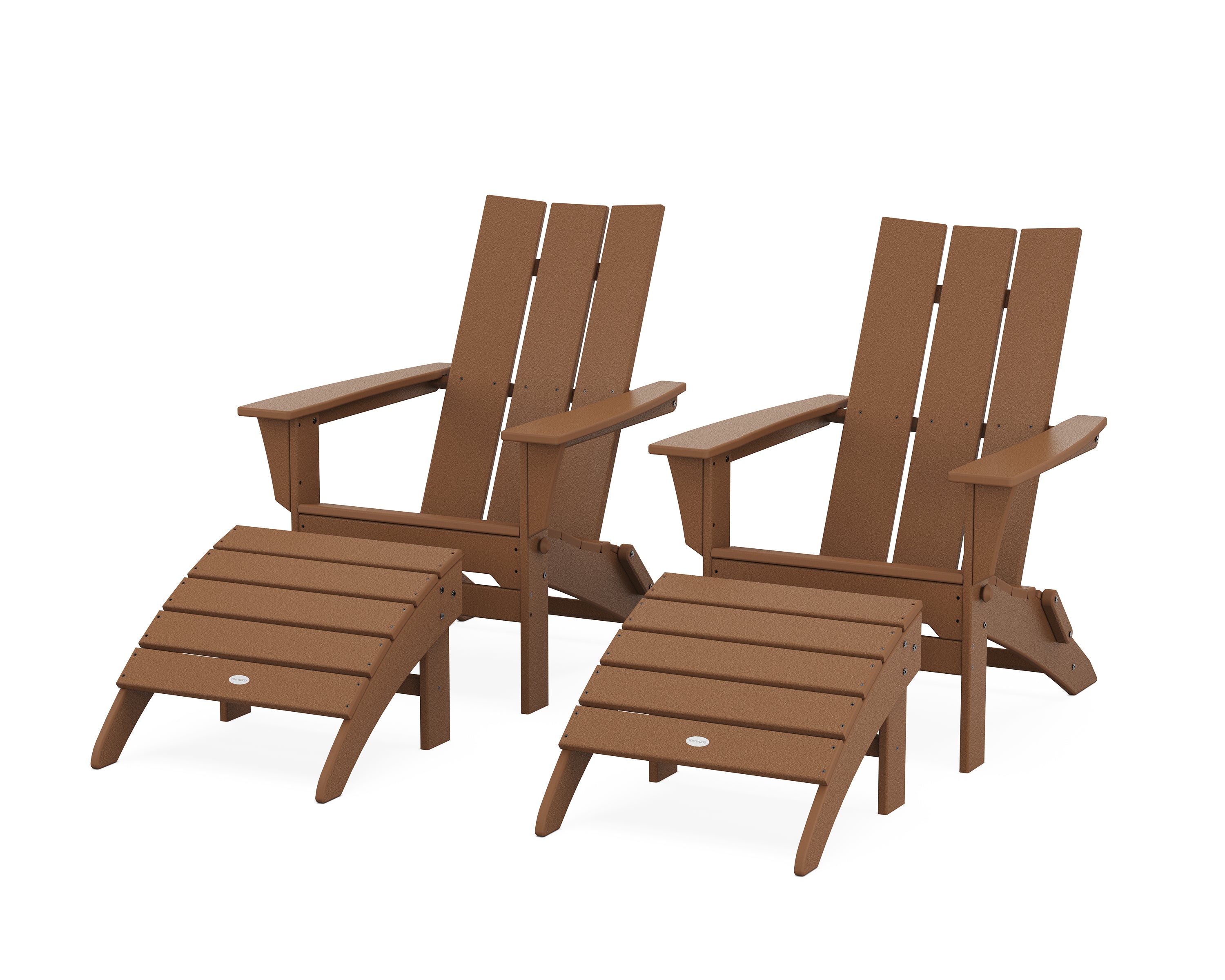 POLYWOOD® Modern Folding Adirondack Chair 4-Piece Set with Ottomans in Teak