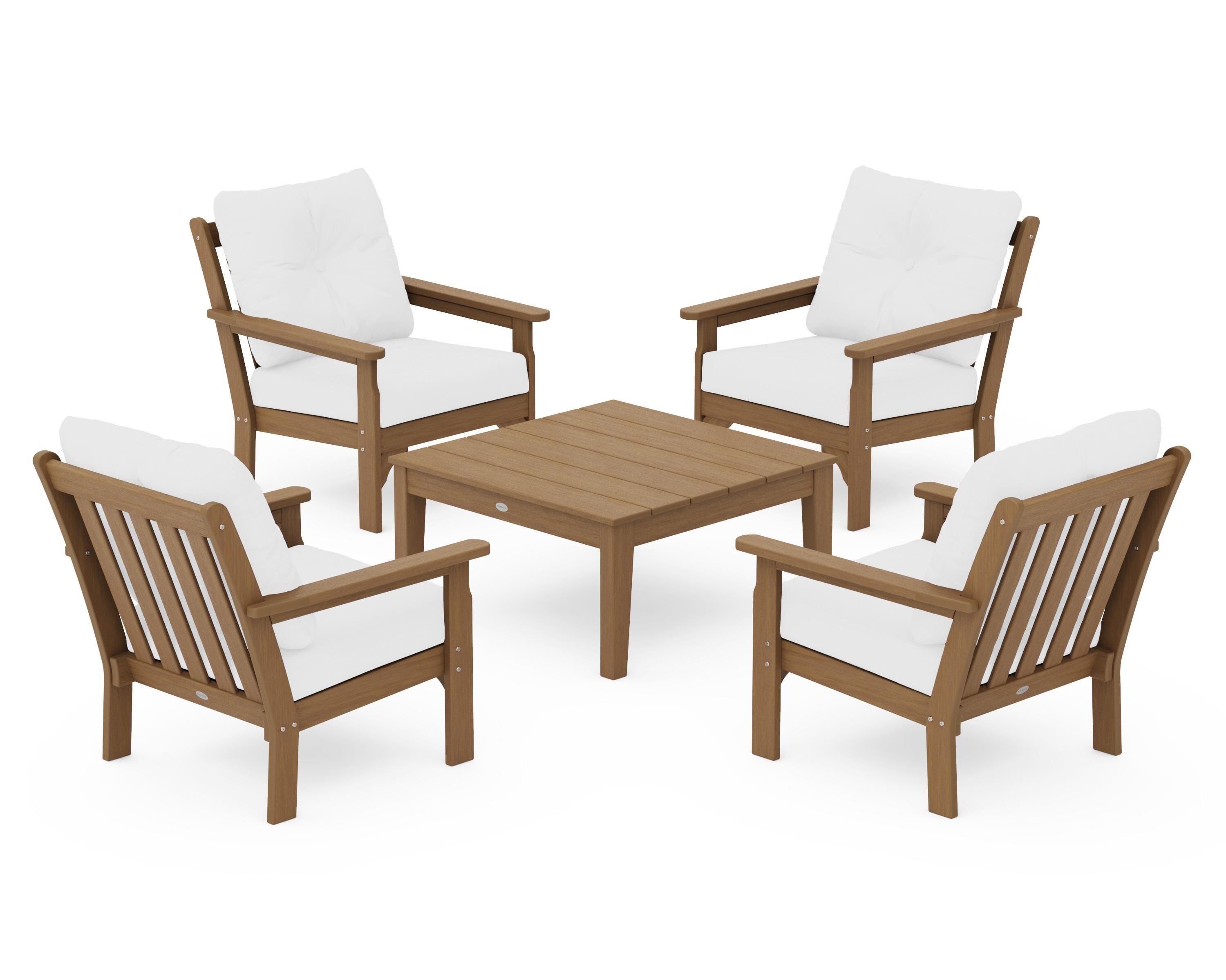 POLYWOOD Vineyard 5-Piece Deep Seating Conversation Set in Natural / Natural