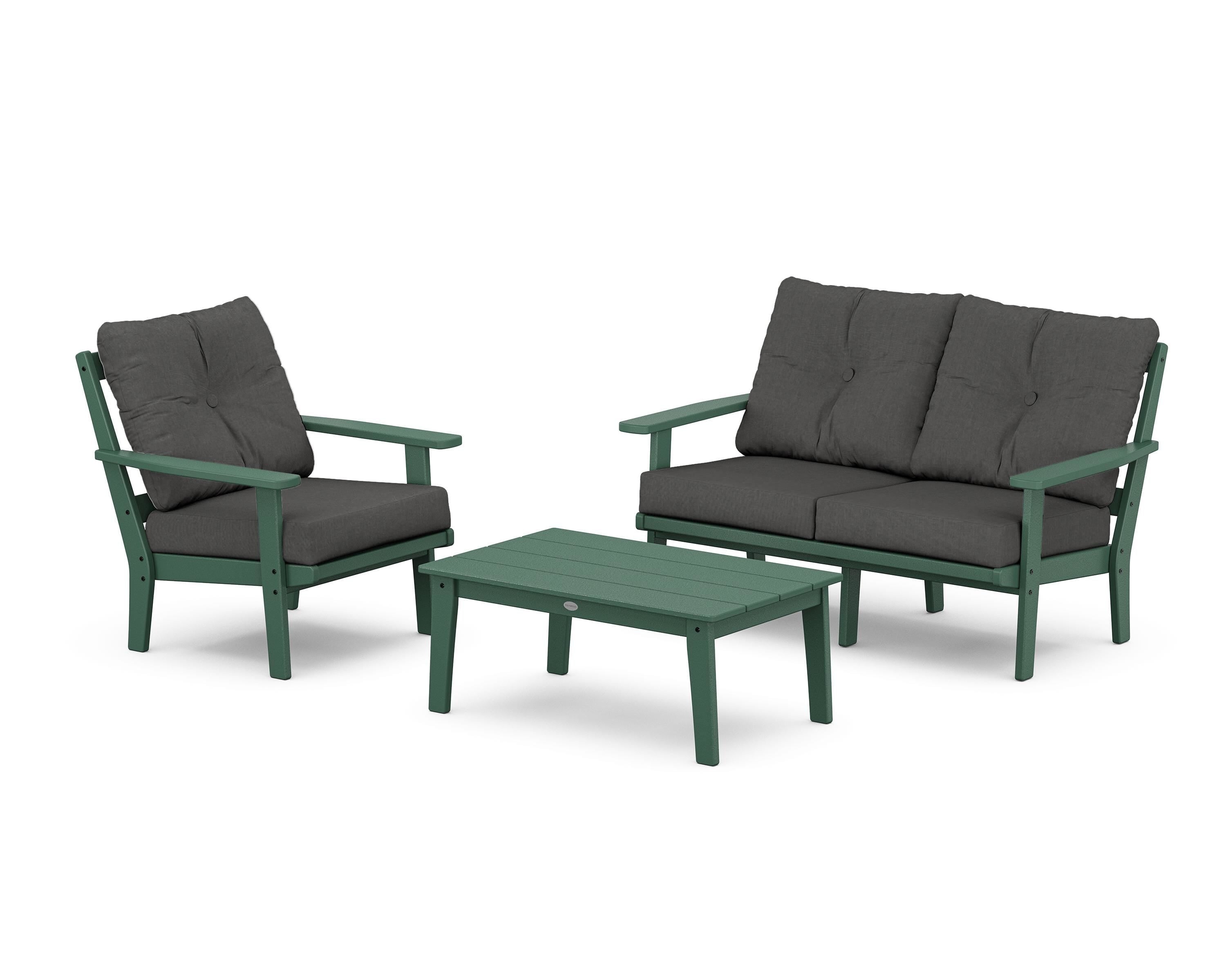 POLYWOOD Prairie 3-Piece Deep Seating Set with Loveseat in Green / Spectrum Carbon