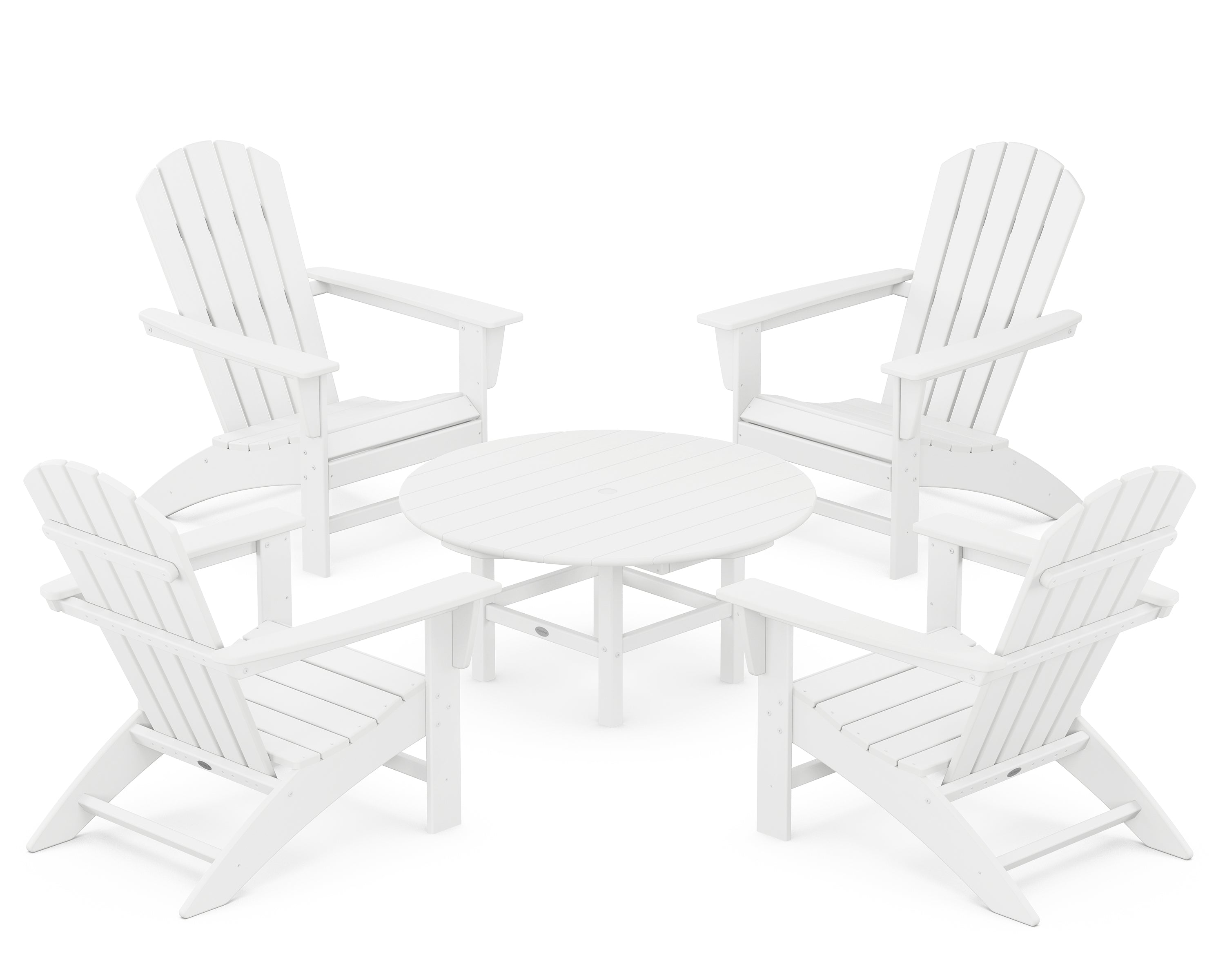 POLYWOOD® Nautical 5-Piece Adirondack Chair Conversation Set in White