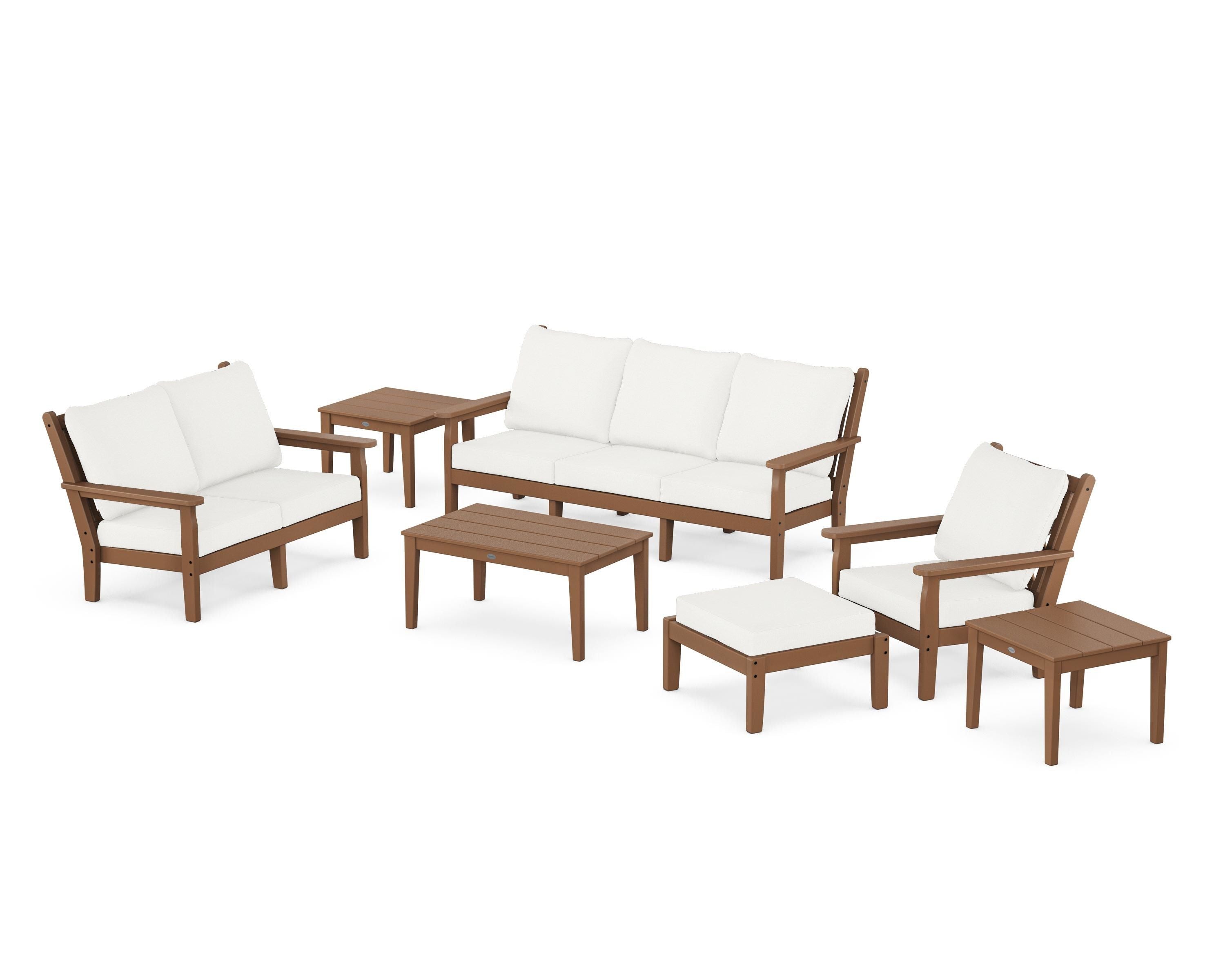 POLYWOOD Chippendale 7-Piece Deep Seating Set in Teak / Natural Linen