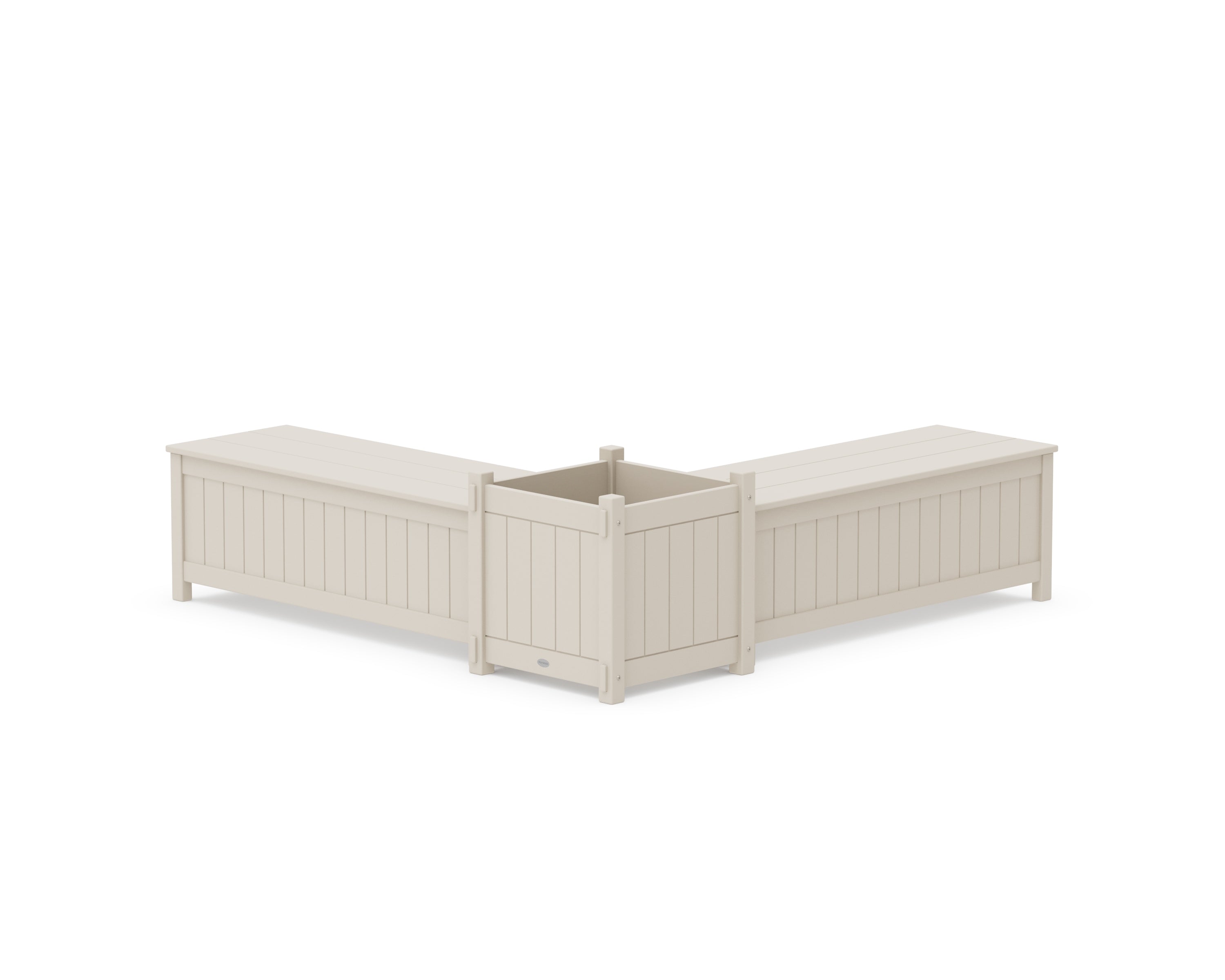 POLYWOOD 48" Vineyard L- Shaped Planter Storage Bench Set- Large in Sand