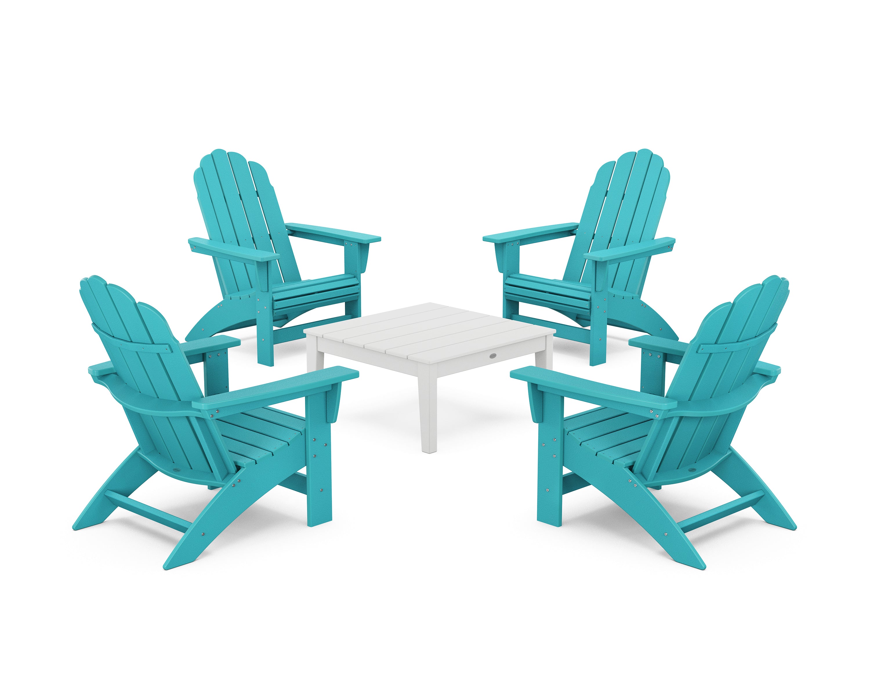 POLYWOOD 5-Piece Vineyard Grand Adirondack Chair Conversation Group in Aruba / White