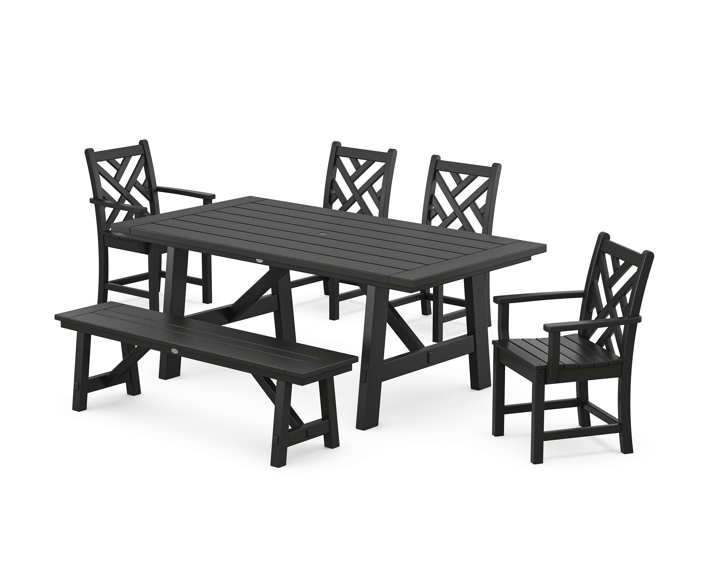 POLYWOOD Chippendale 6-Piece Rustic Farmhouse Dining Set With Bench in Black