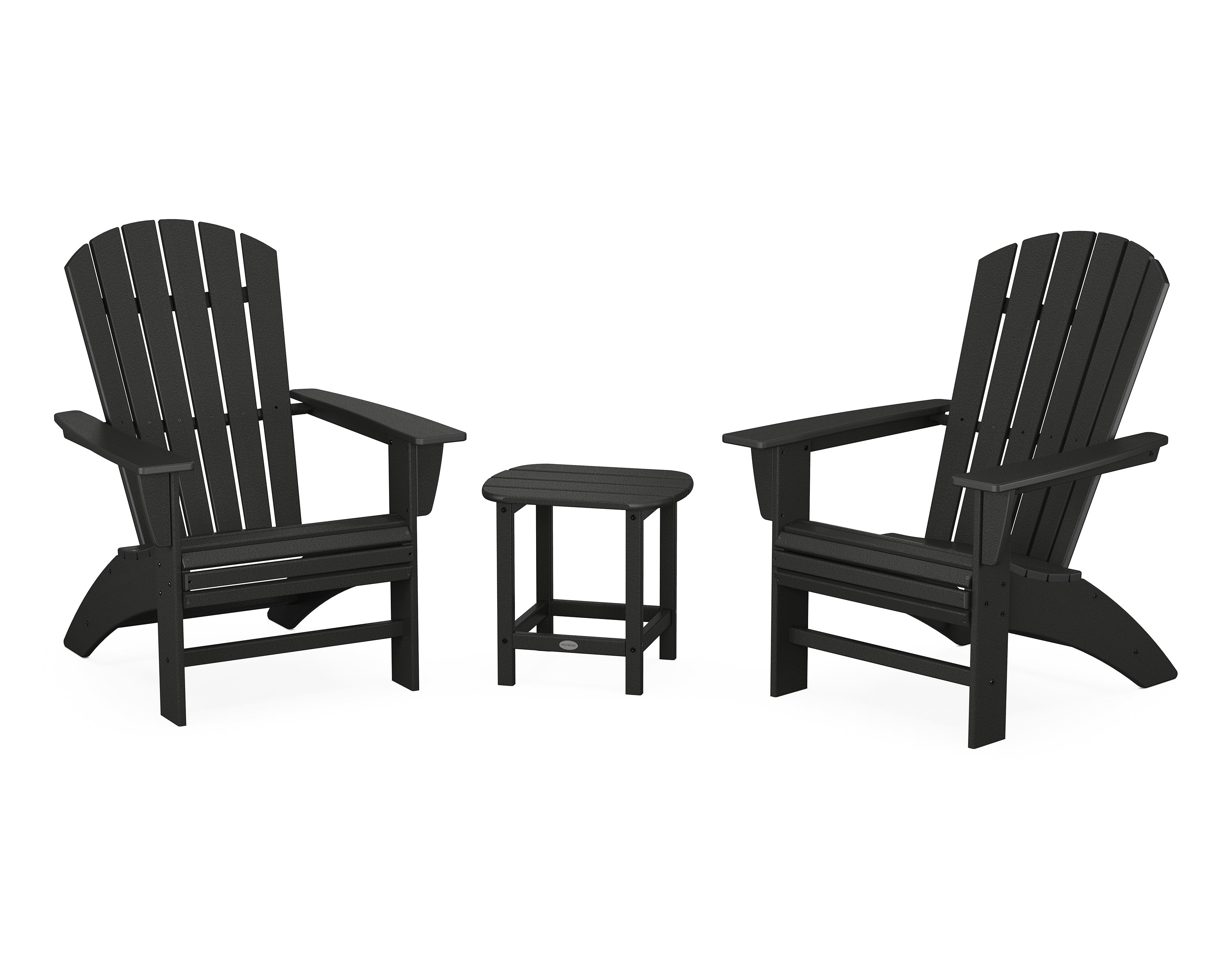 POLYWOOD Nautical 3-Piece Curveback Adirondack Set in Black