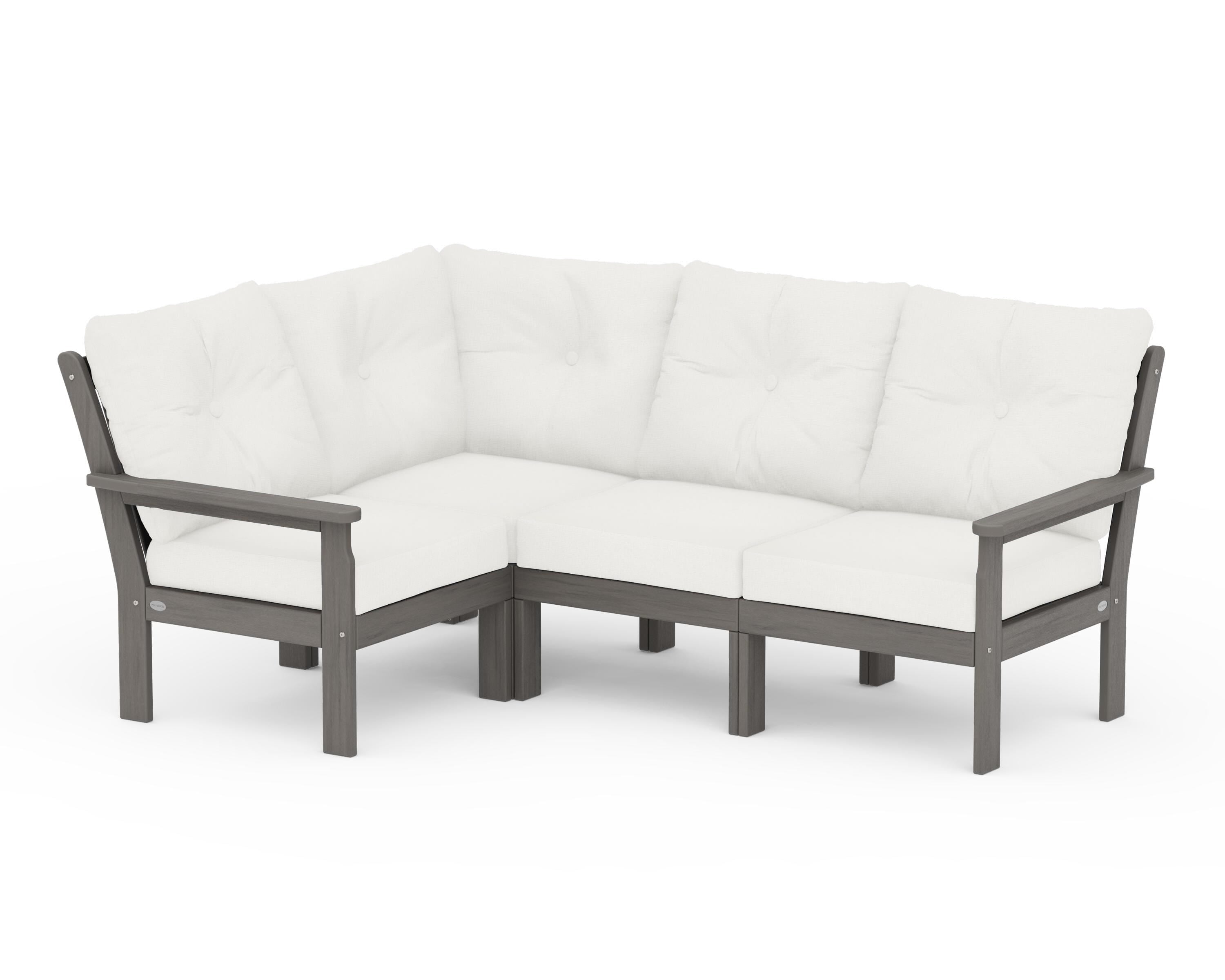 POLYWOOD Vineyard 4-Piece Sectional in Driftwood / Natural Linen