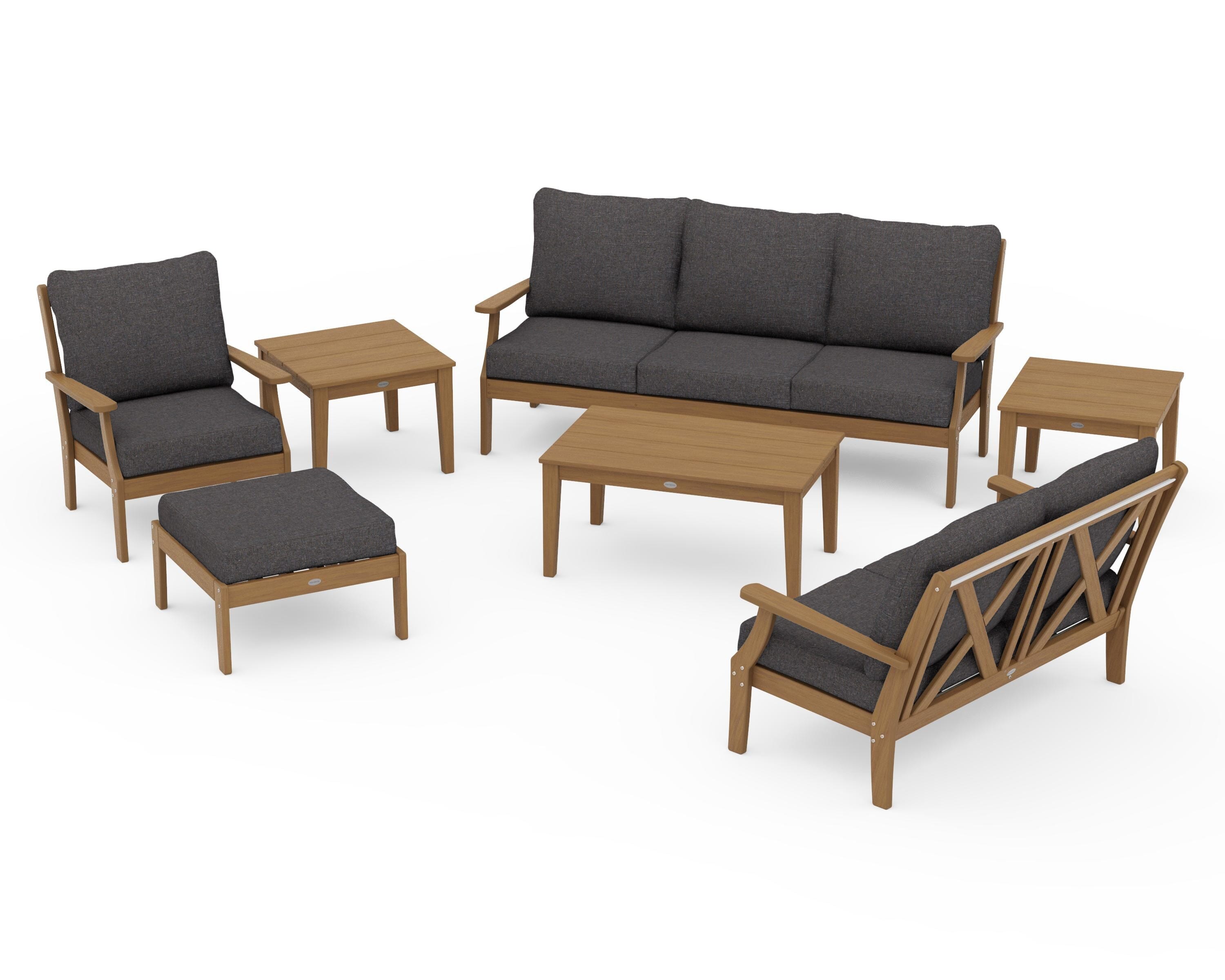 POLYWOOD Braxton 7-Piece Deep Seating Set in Natural / Ash Charcoal