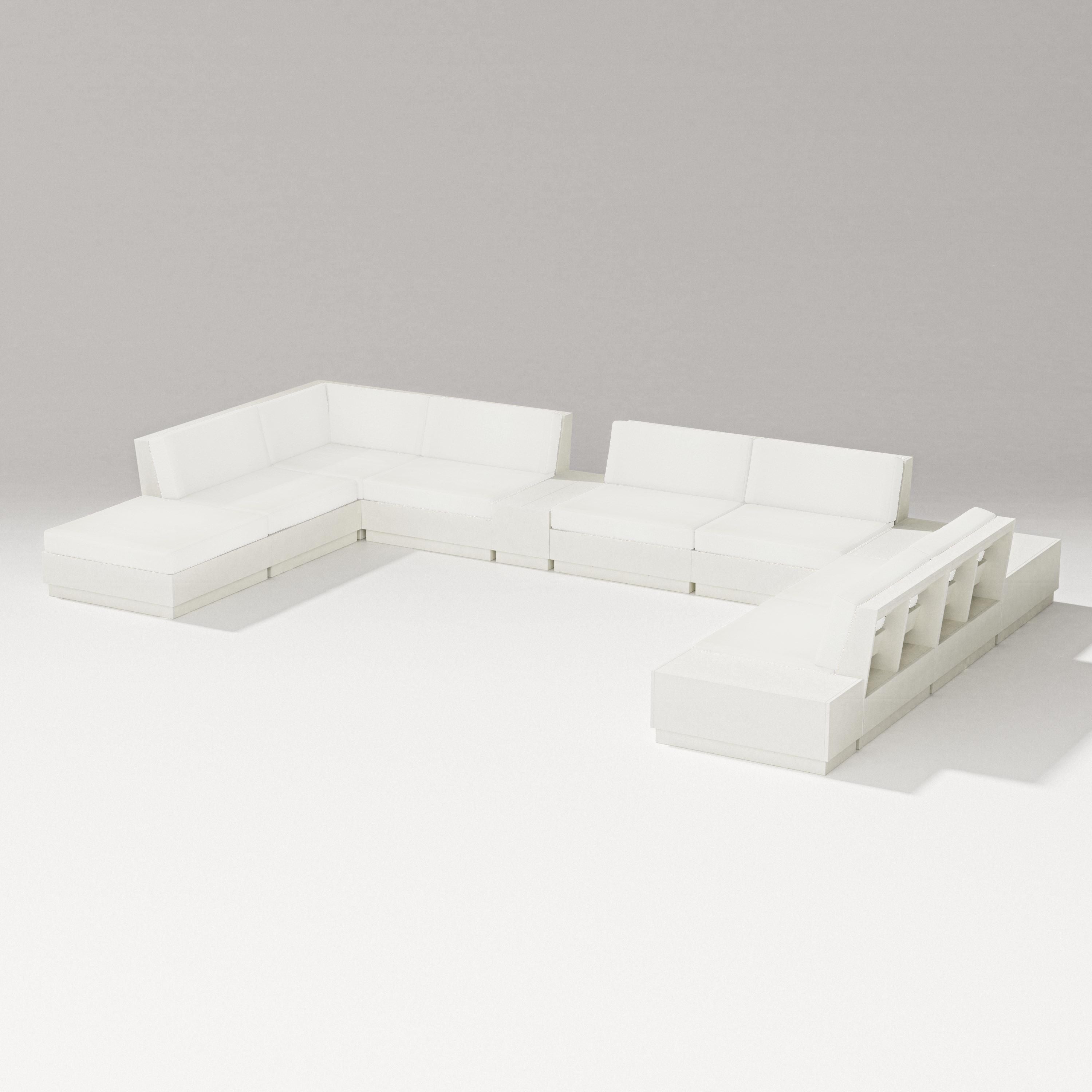 PW Designer Series Elevate 11-Piece Conversation Sectional Set in Vintage White / Natural Linen