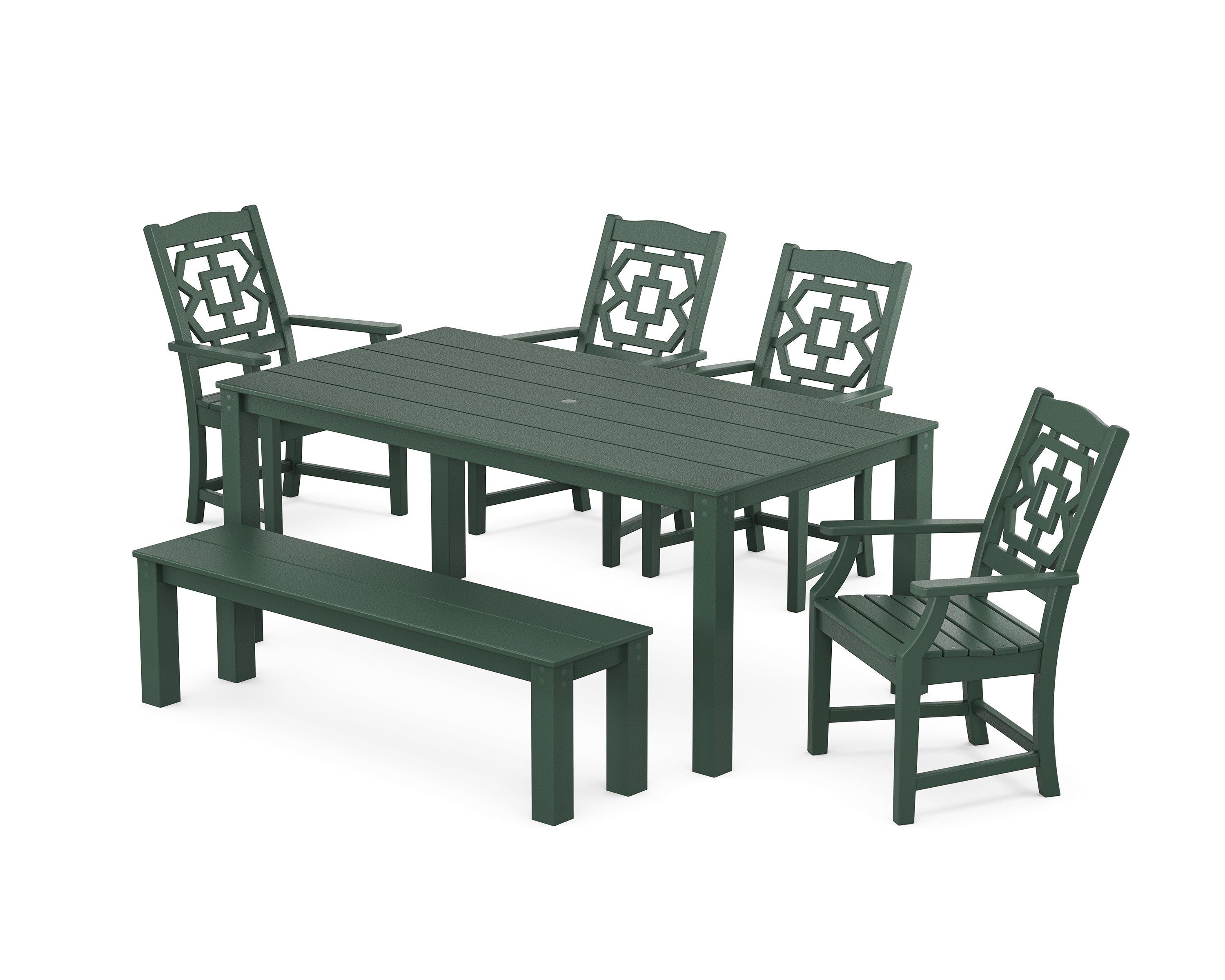 Martha Stewart by POLYWOOD Chinoiserie 6-Piece Parsons Dining Set with Bench in Green