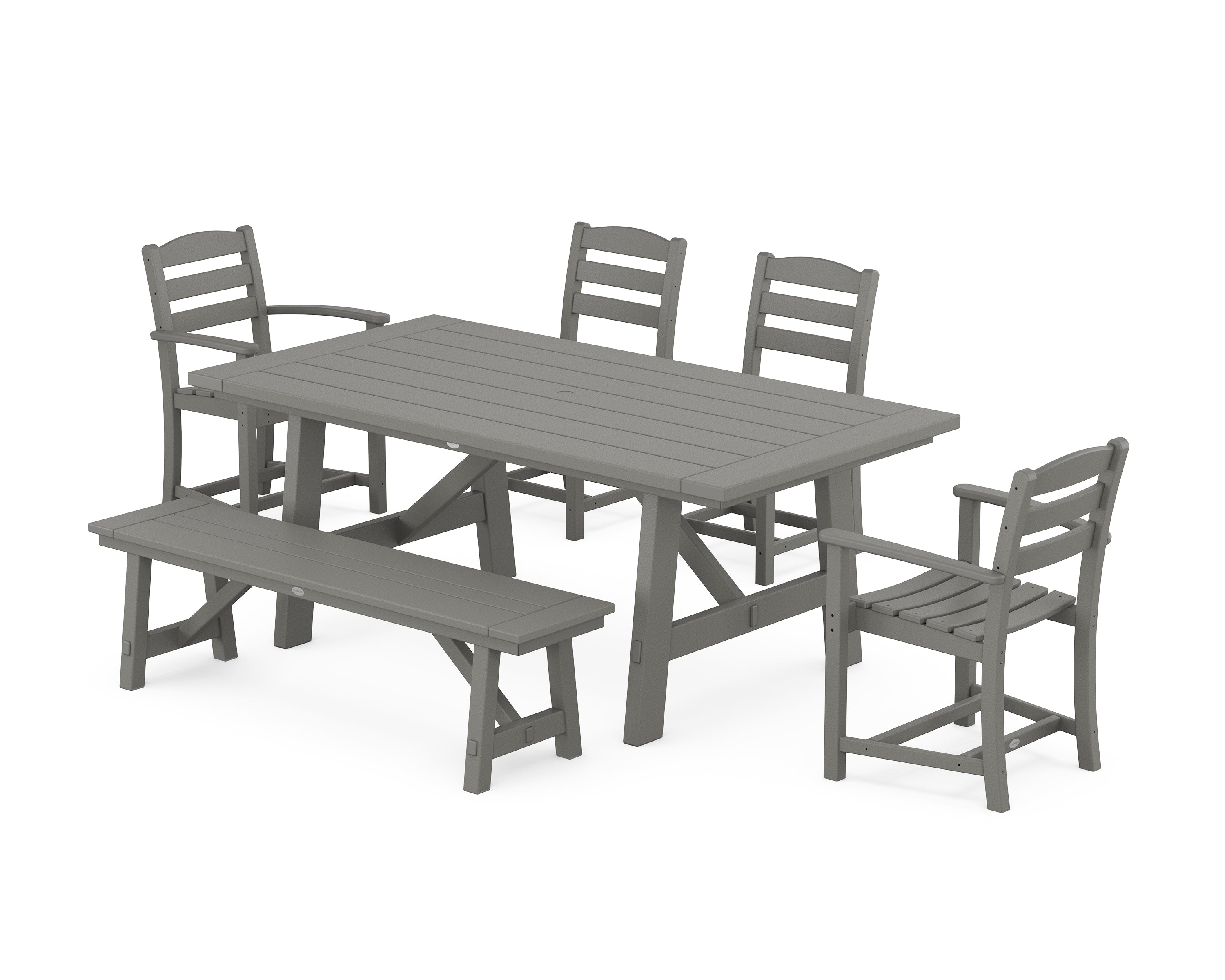 POLYWOOD La Casa Café 6-Piece Rustic Farmhouse Dining Set with Bench in Slate Grey