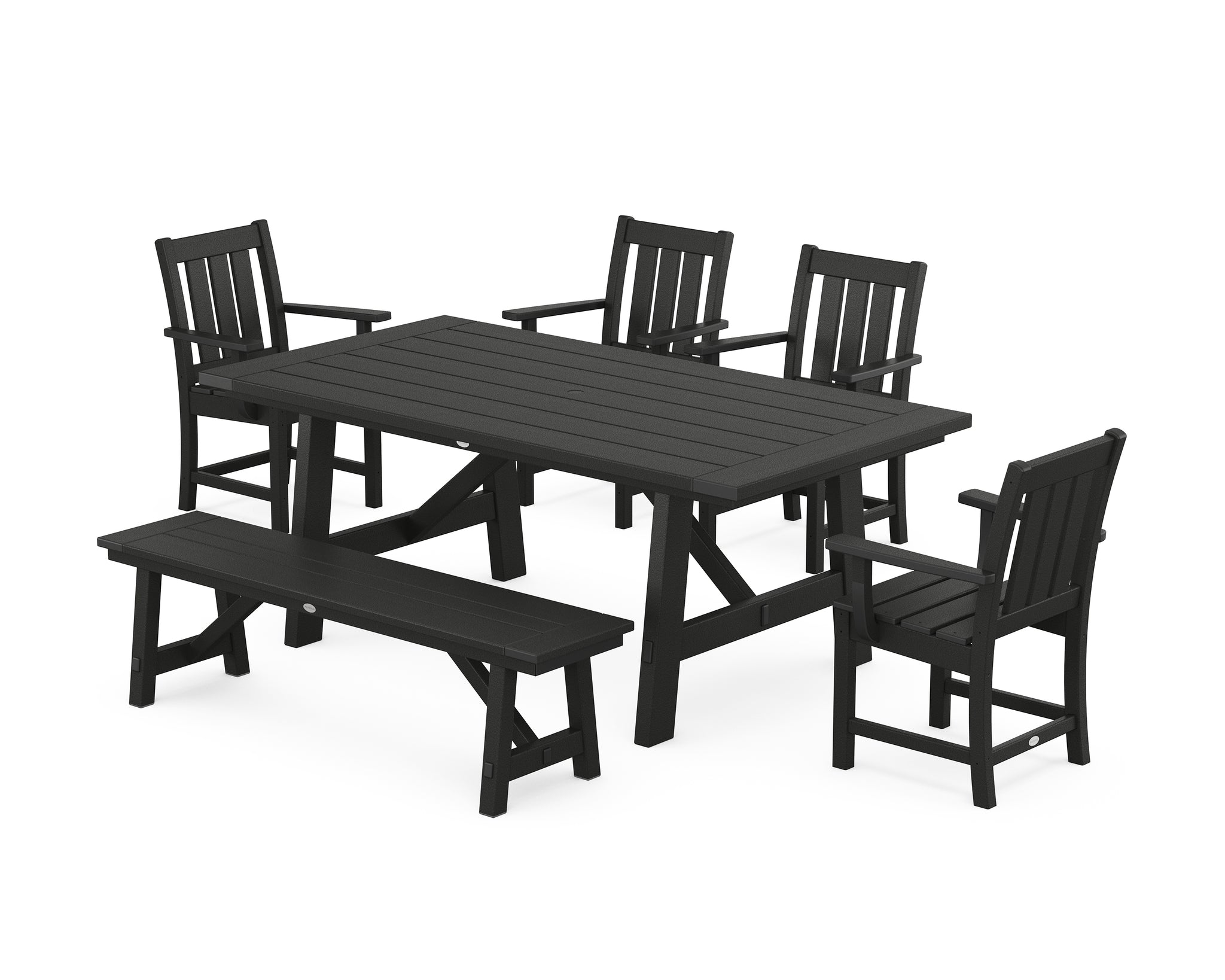 POLYWOOD Oxford 6-Piece Rustic Farmhouse Dining Set with Bench
