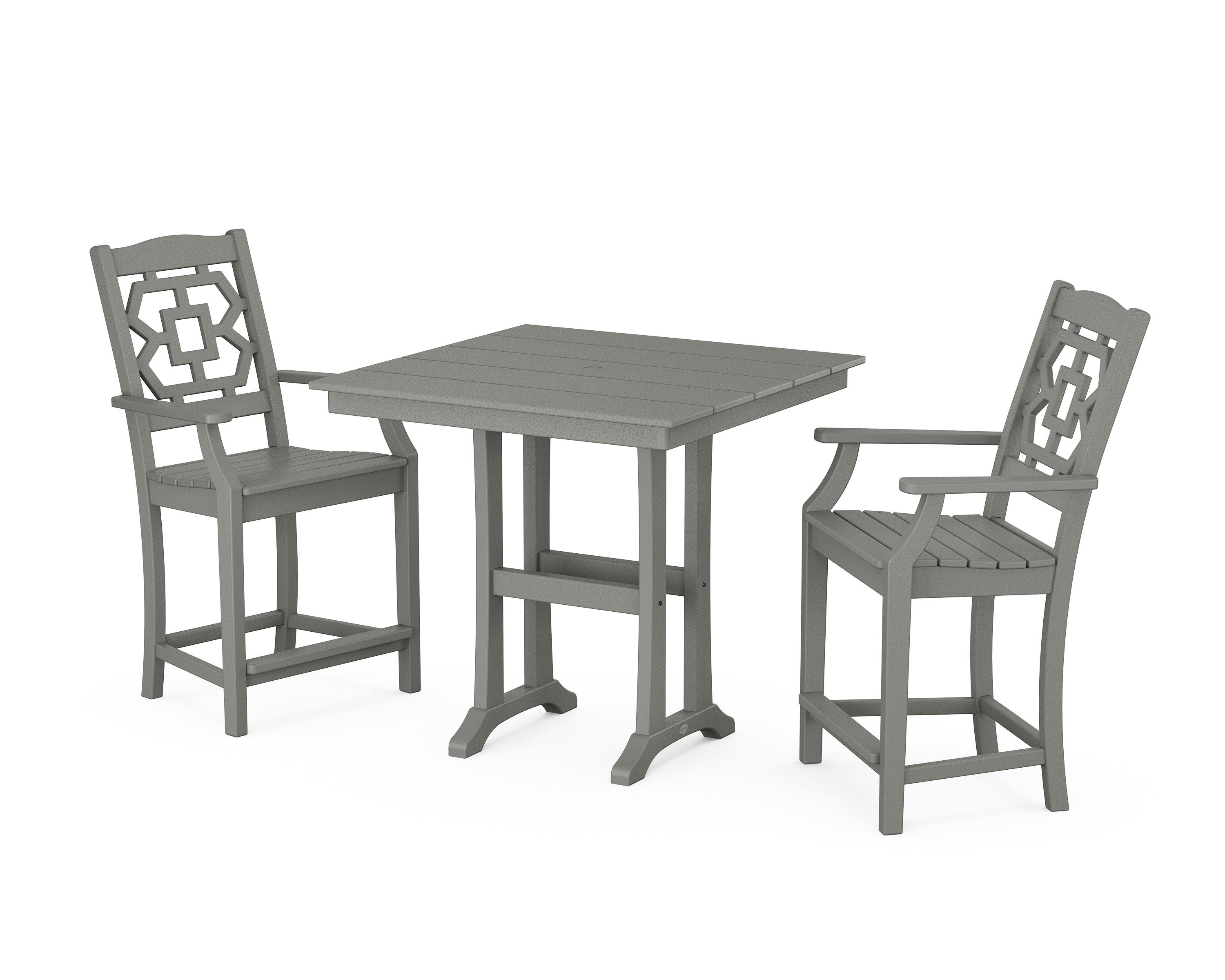 Martha Stewart by POLYWOOD Chinoiserie 3-Piece Farmhouse Counter Set with Trestle Legs in Slate Grey