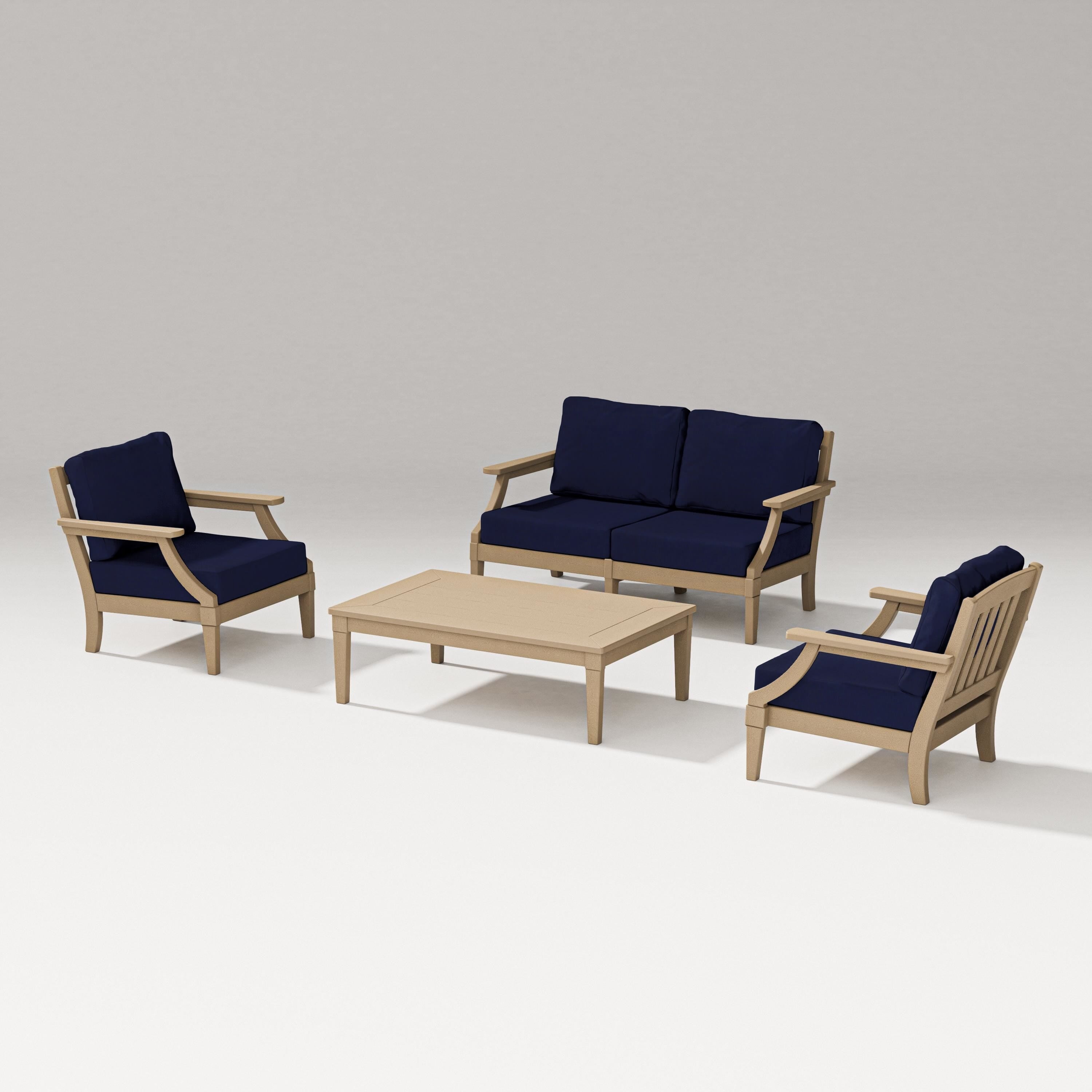 PW Designer Series Estate Lounge 4-Piece Loveseat Set in Vintage Sahara / Navy