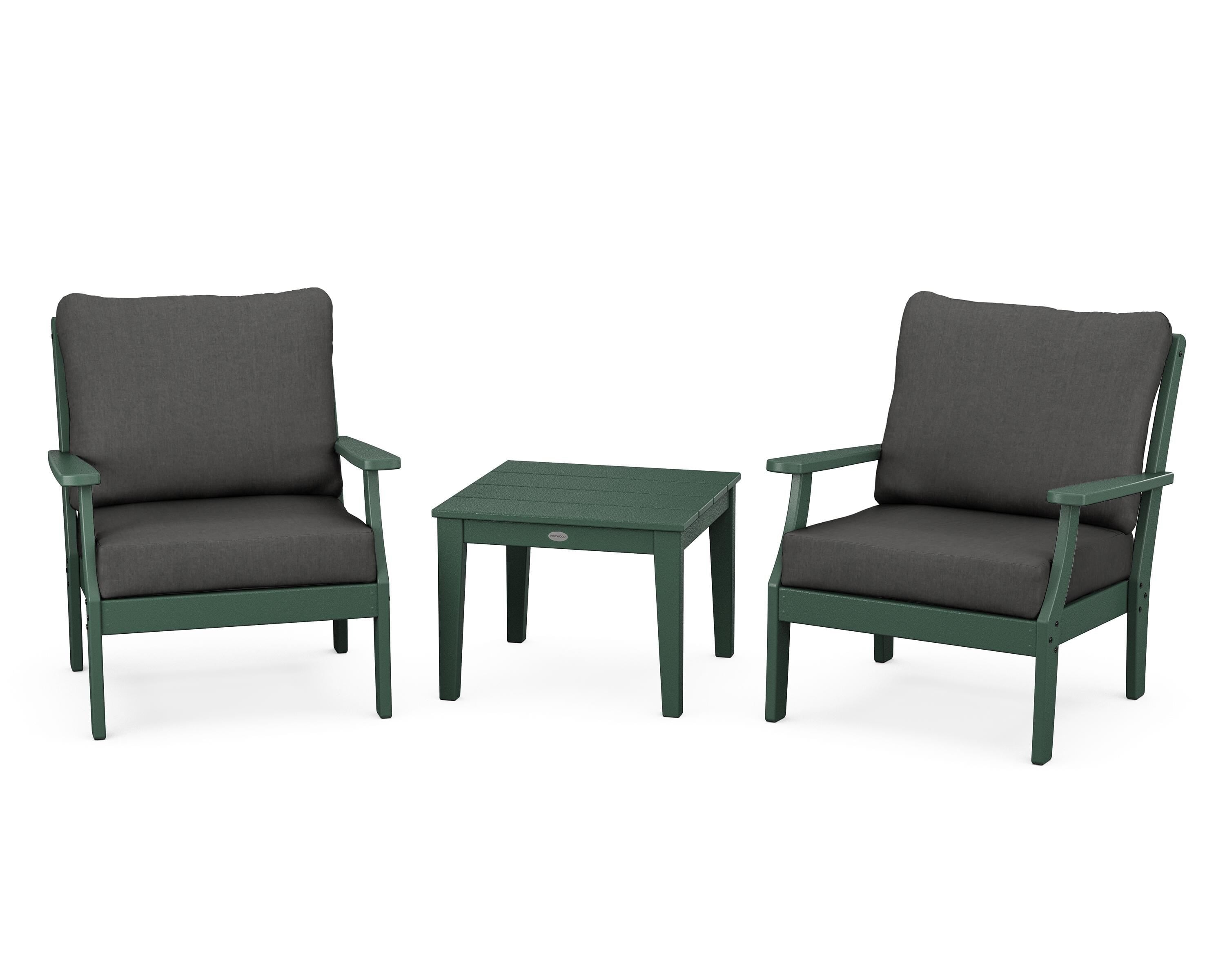POLYWOOD Braxton 3-Piece Deep Seating Set in Green / Spectrum Carbon