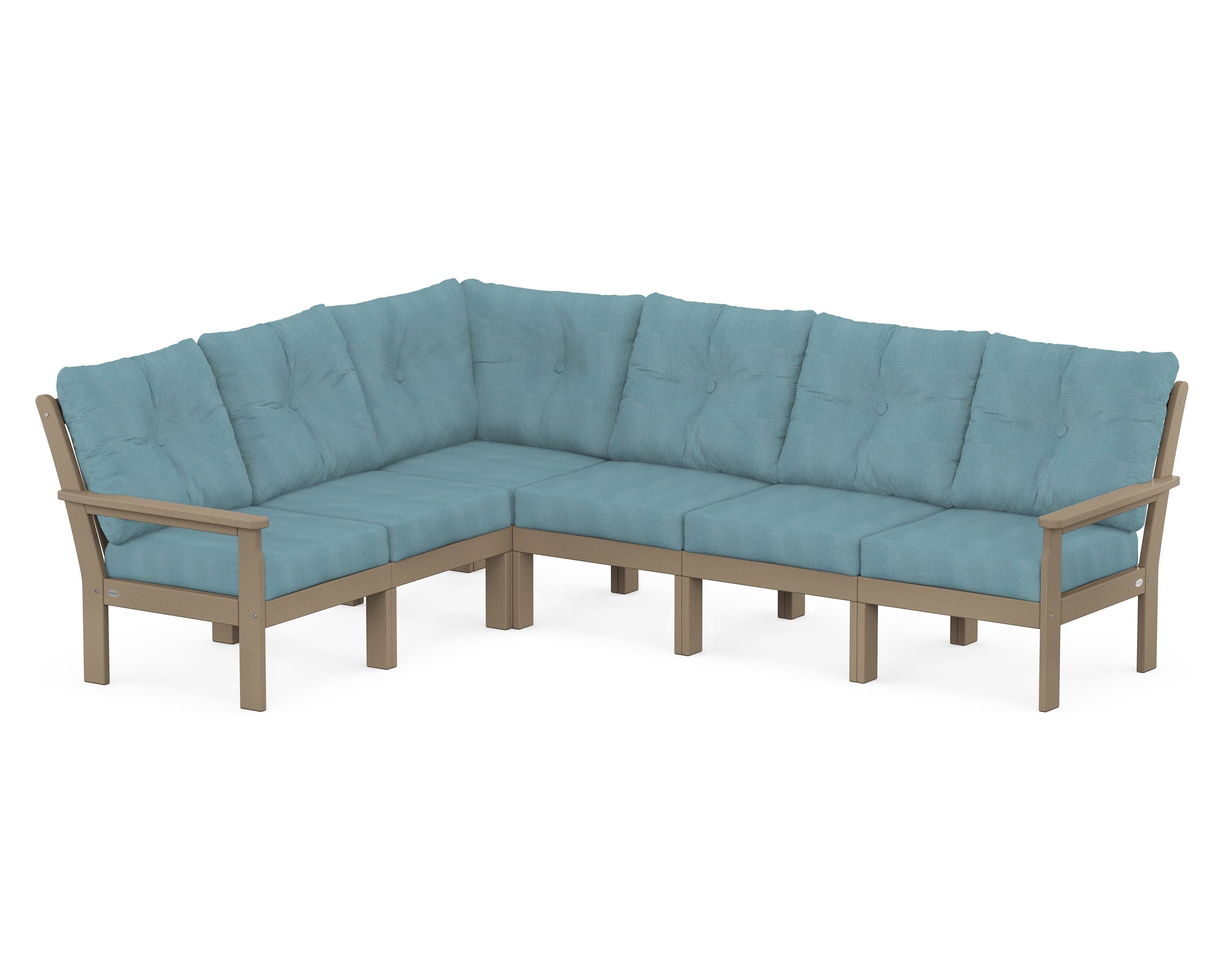POLYWOOD Vineyard 6-Piece Sectional in Vintage Sahara / Lattice Sky Blue