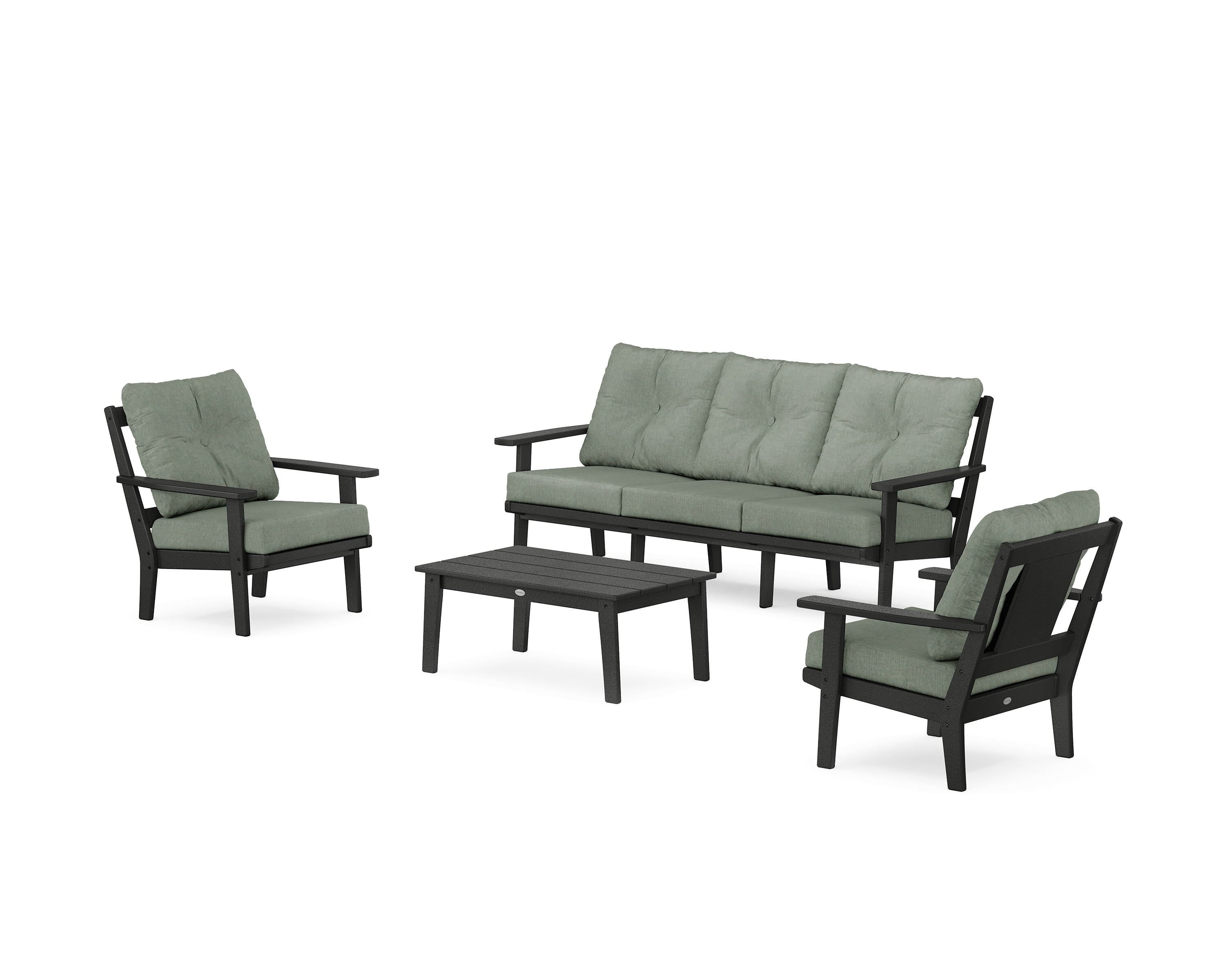 POLYWOOD Prairie 4-Piece Deep Seating Set with Sofa in Black / Cast Sage