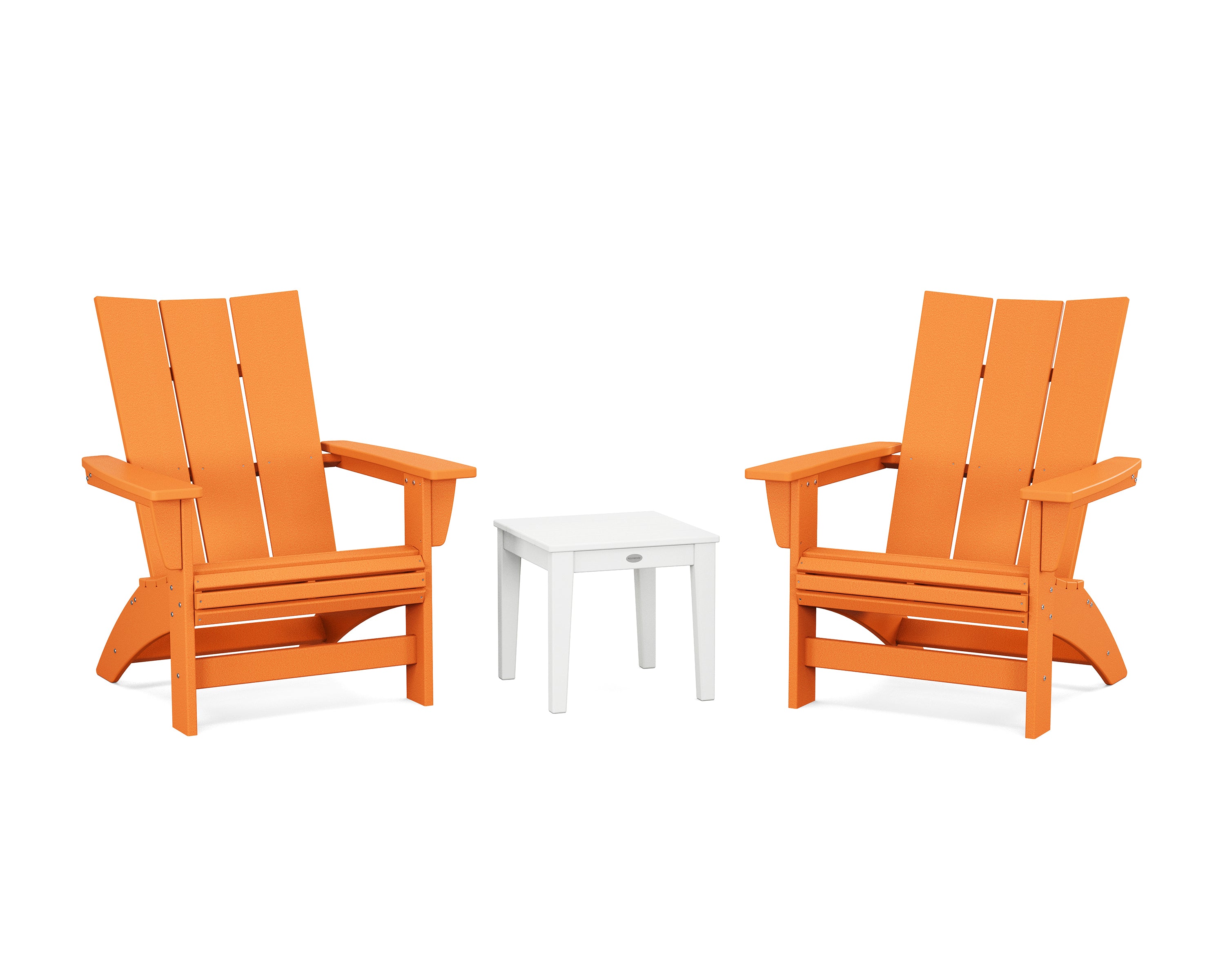 POLYWOOD 3-Piece Modern Grand Adirondack Set in Tangerine / White