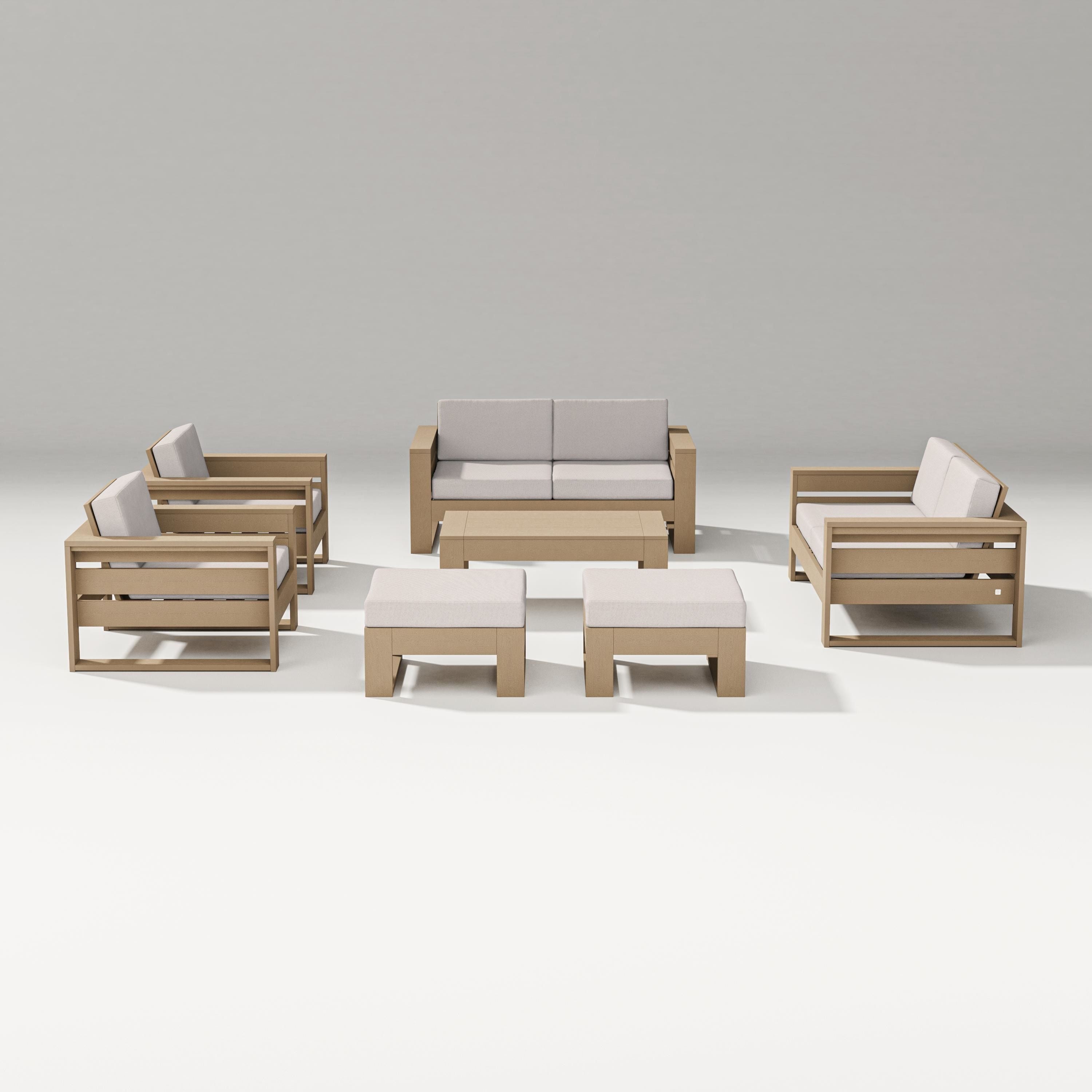 PW Designer Series Latitude 7-Piece Lounge Loveseat Set in Vintage Sahara / Dune Burlap