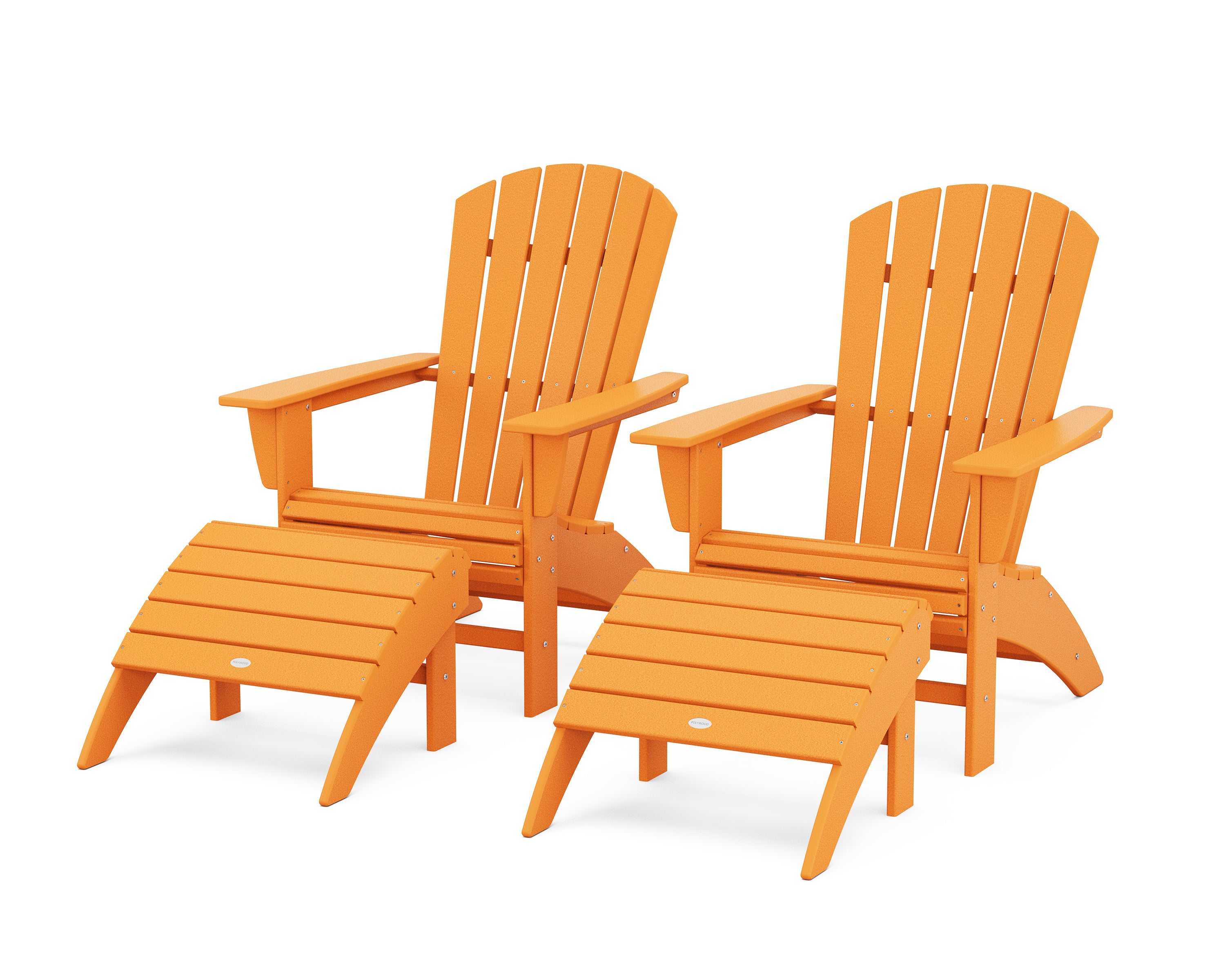 POLYWOOD® Nautical Curveback Adirondack Chair 4-Piece Set with Ottomans in Tangerine