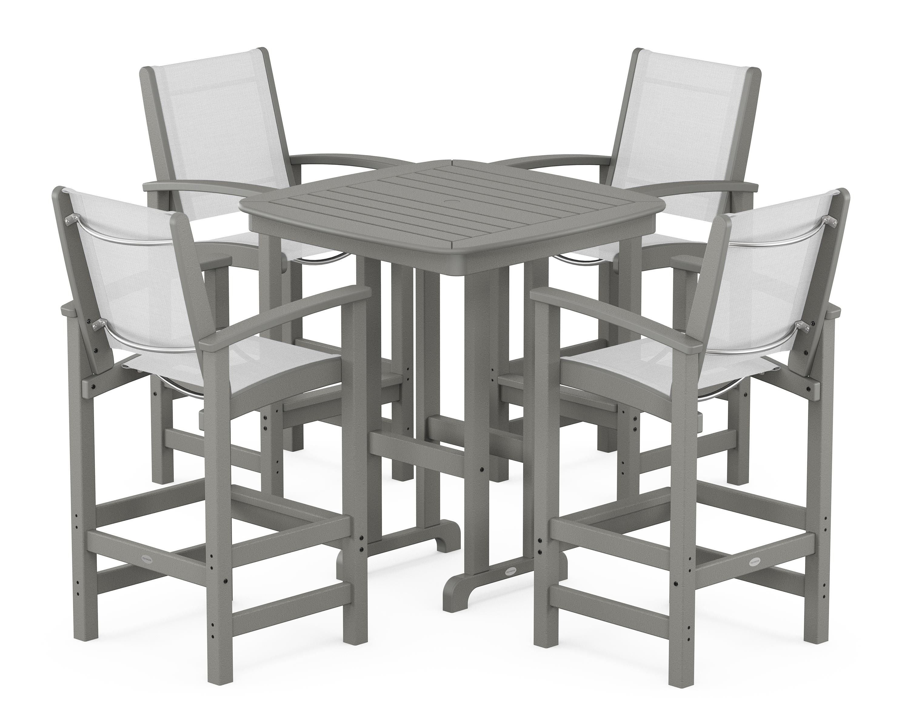 POLYWOOD Coastal 5-Piece Bar Set in Slate Grey / White Sling